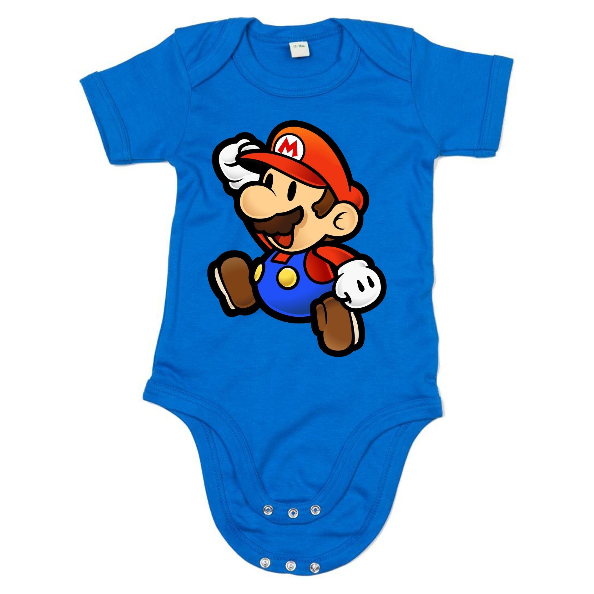 Blondie & Brownie Strampler Kinder Baby Mario Nintendo Gaming Luigi Yoshi Super mit Druckknopf Blau