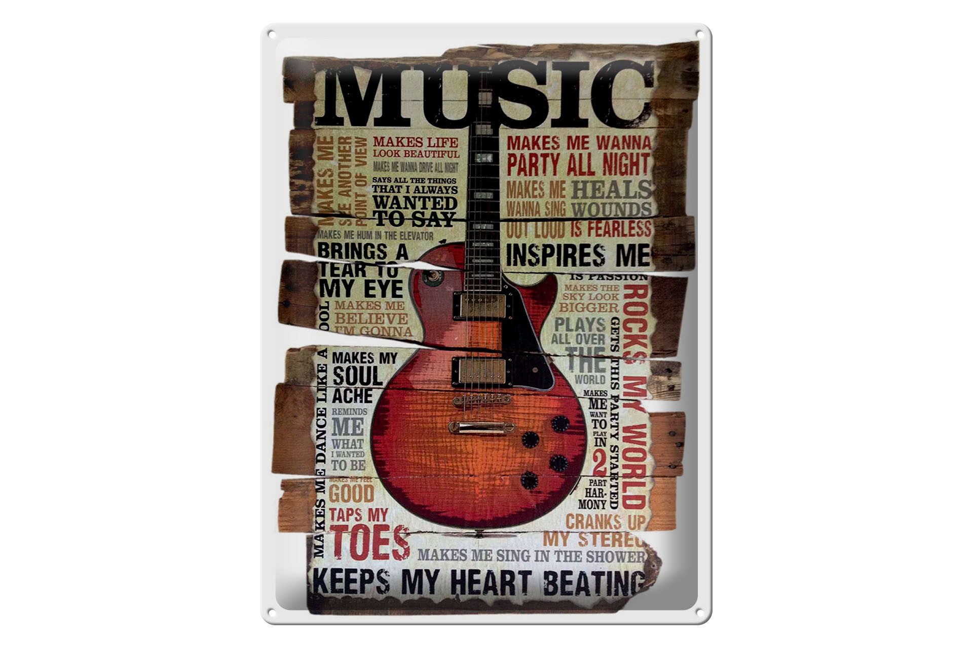 Femer GmbH Metallschild Spruch 30x40 cm Gitarre keep my heart beating, (1 St), gewölbte Oberfläche, abgerundete Ecken, umgeschlagene Kanten