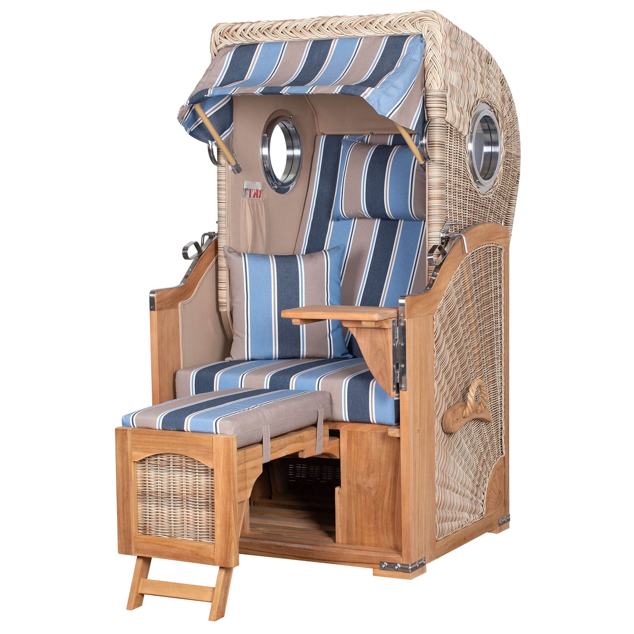 bene living Strandkorb Ammersee 1-Sitzer Teak - PE shell - Modell 580, BxTxH: 96x80x165 cm, Volllieger, Ostsee-Strandkorb, (Strandkorb-Komplettset, 5-tlg., Strandkorb inkl. Liftersystem und umfangreichem Zubehör), mit Windschutzfolie, Bistrotisch und bequemer Polsterung