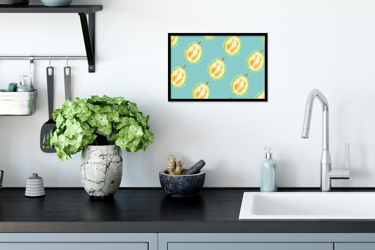 Poster, Obst Zitrusfrüchte St), (1 Wandposter, Blau, Bilder, - Gerahmtes Bilderrahmen Wanddeko, - Schwarzem Poster MuchoWow