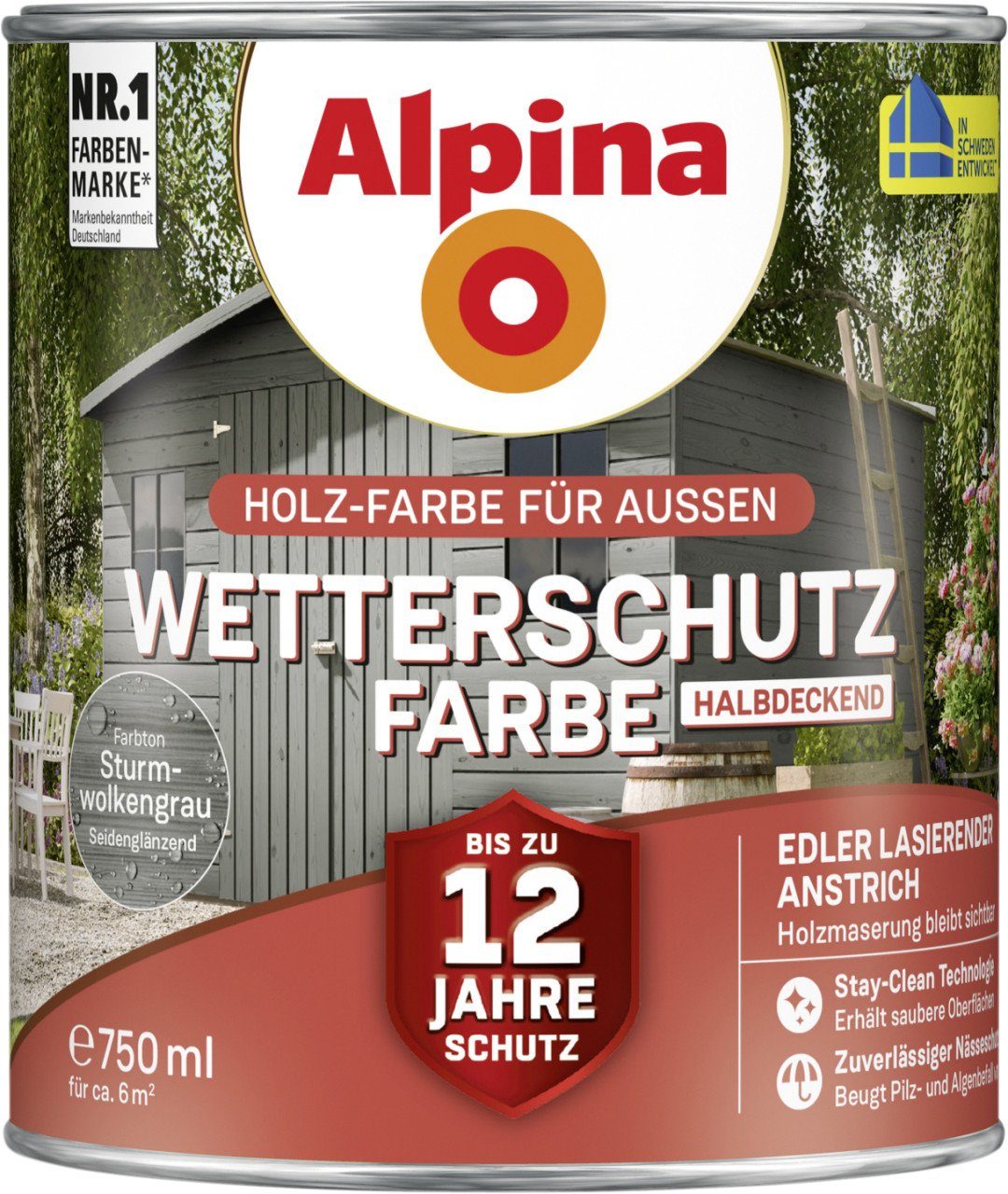 Alpina Holzschutzlasur Alpina Wetterschutzfarbe halbdeckend 0,75 L