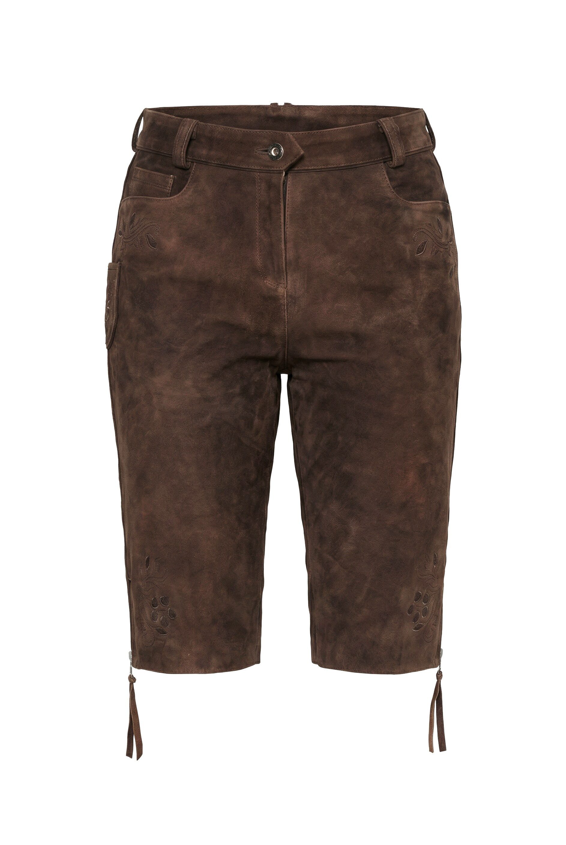Ulla Popken Stretch-Hose Trachten-Lederhose Veloursleder Stickerei