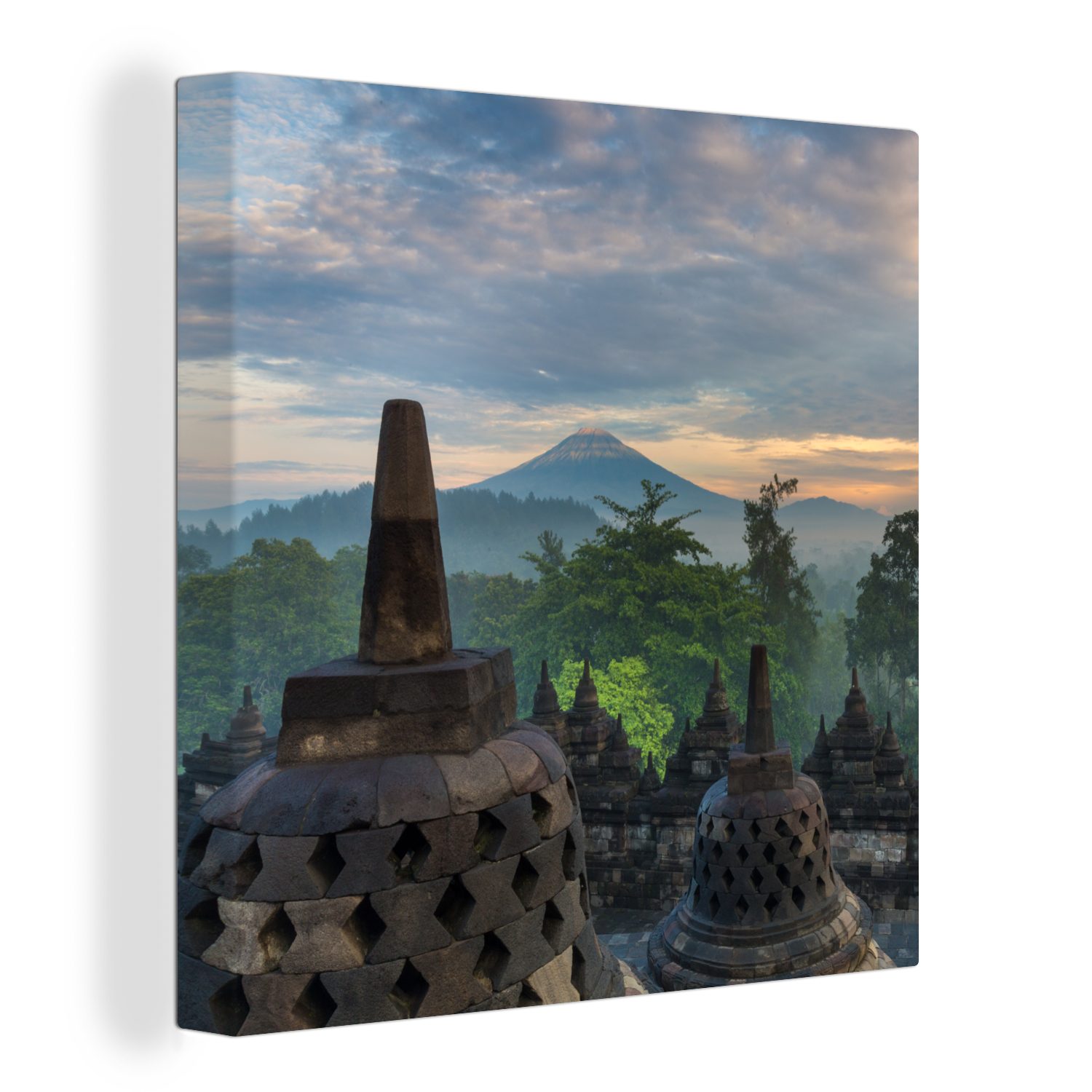 OneMillionCanvasses® Leinwandbild Sonnenaufgang am Borobudur-Tempel Wohnzimmer (1 Indonesien, St), Leinwand Bilder Schlafzimmer für in