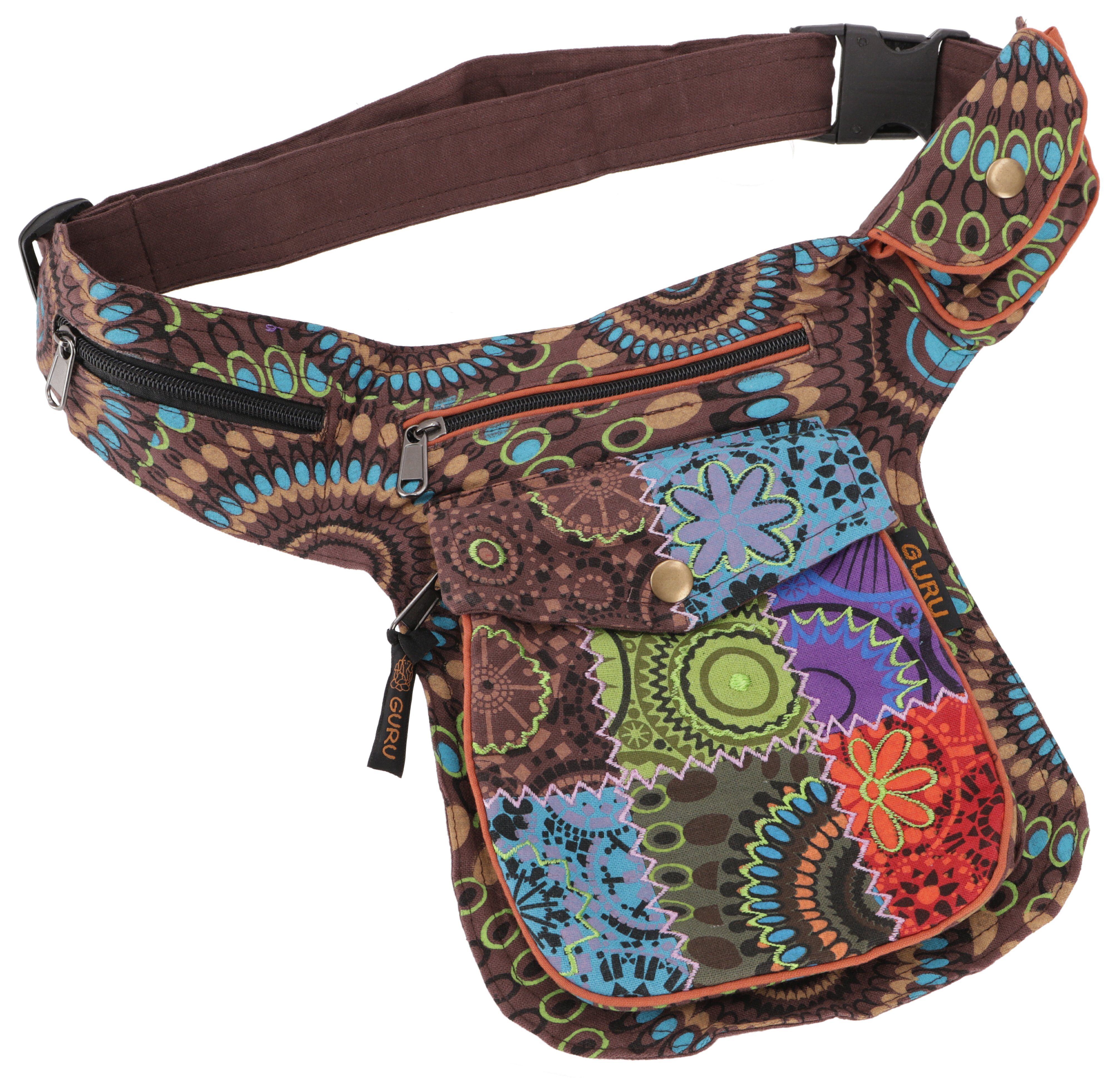HCZ Hippie Gürteltasche Aus Stoff - Handgefertigt In Nepal, 18x25 Cm, 100% Baumwolle, Verstellbar