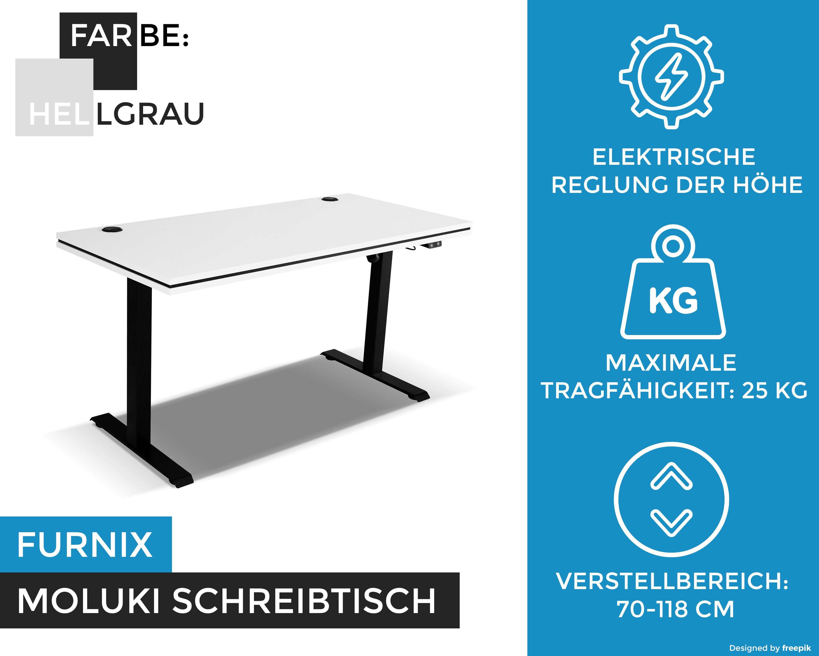 Furnix Schreibtisch mit elektrisch höheverstellbaren mit Steuermodul PC-Tisch 161, höhenverstellbar Büro MOLUKI Kufenbeinen Hellgrau elektrisch