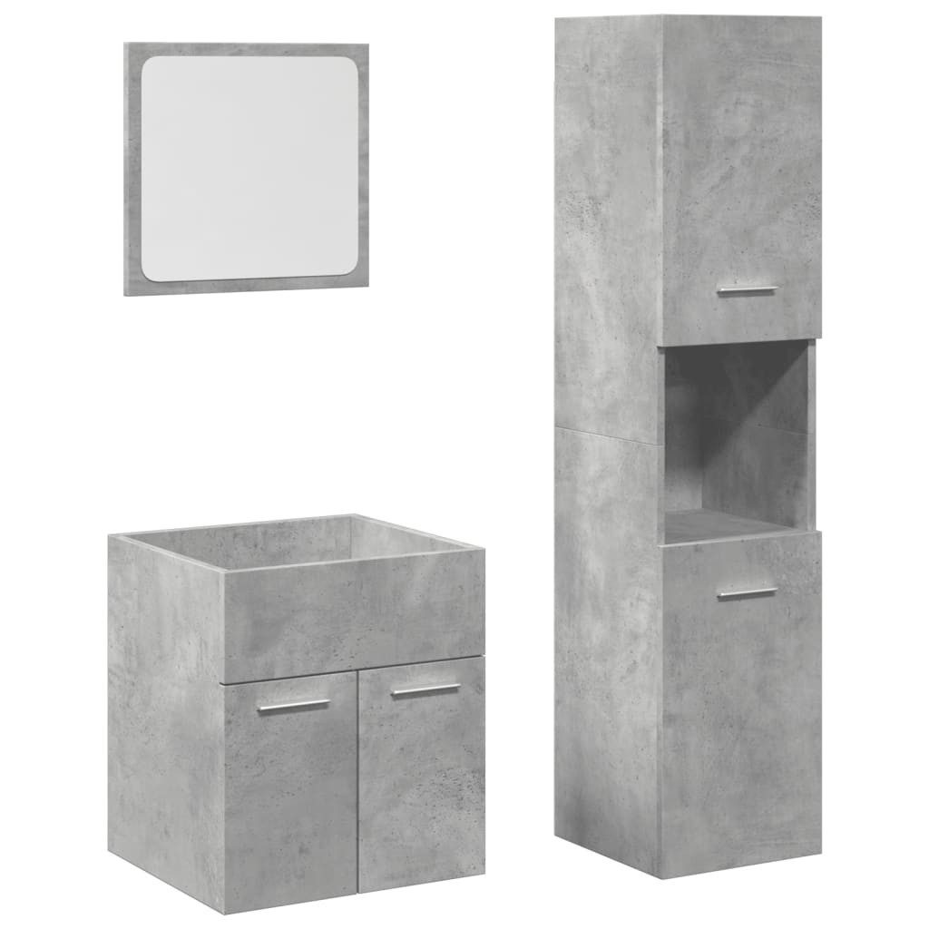 vidaXL Badezimmer-Set 3-tlg. Badmöbel-Set Betongrau Holzwerkstoff, günstig online kaufen