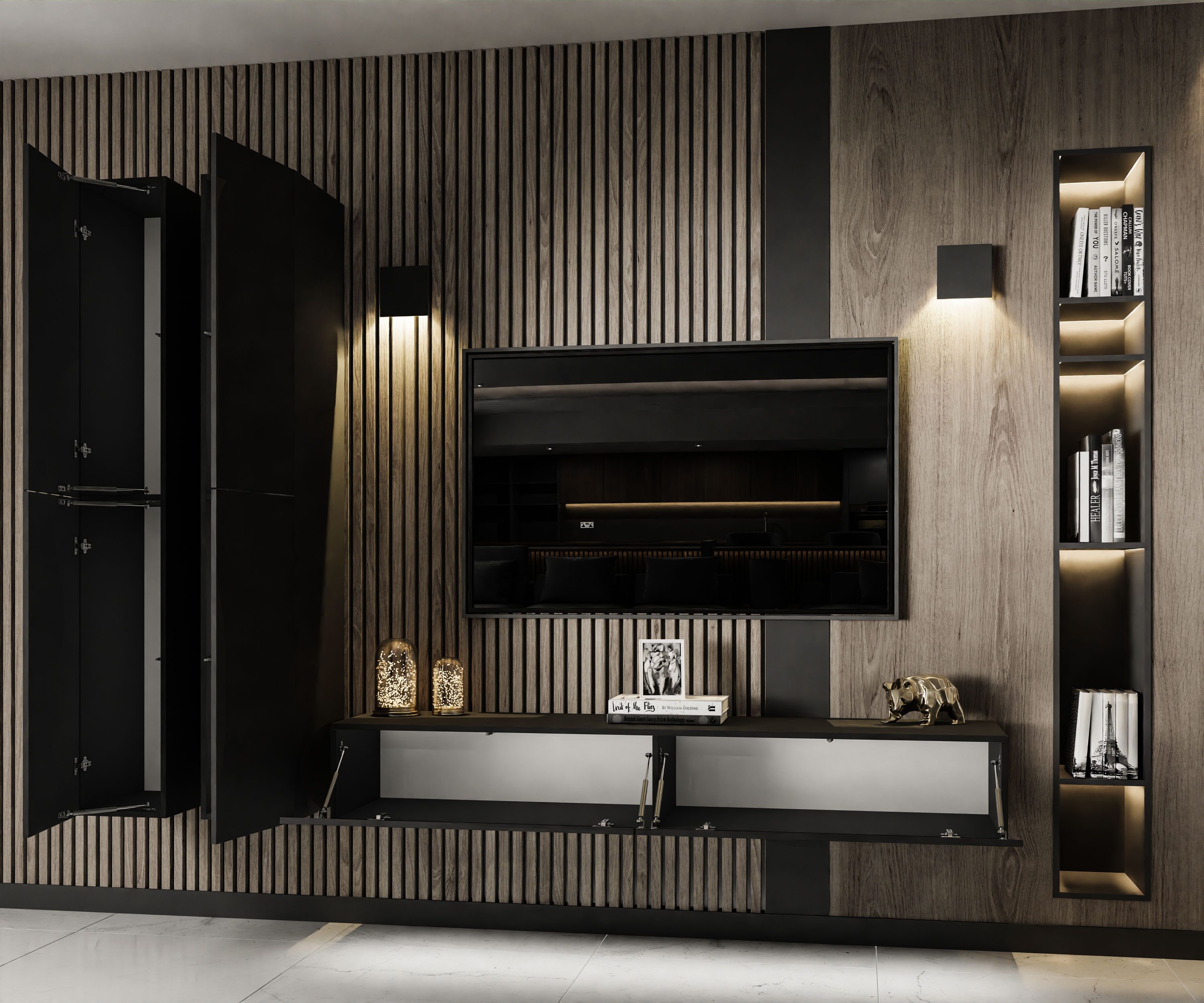 Lookway Wohnwand COLETTE MATT II mit Push-to-Open-System und LED-Beleuchtung