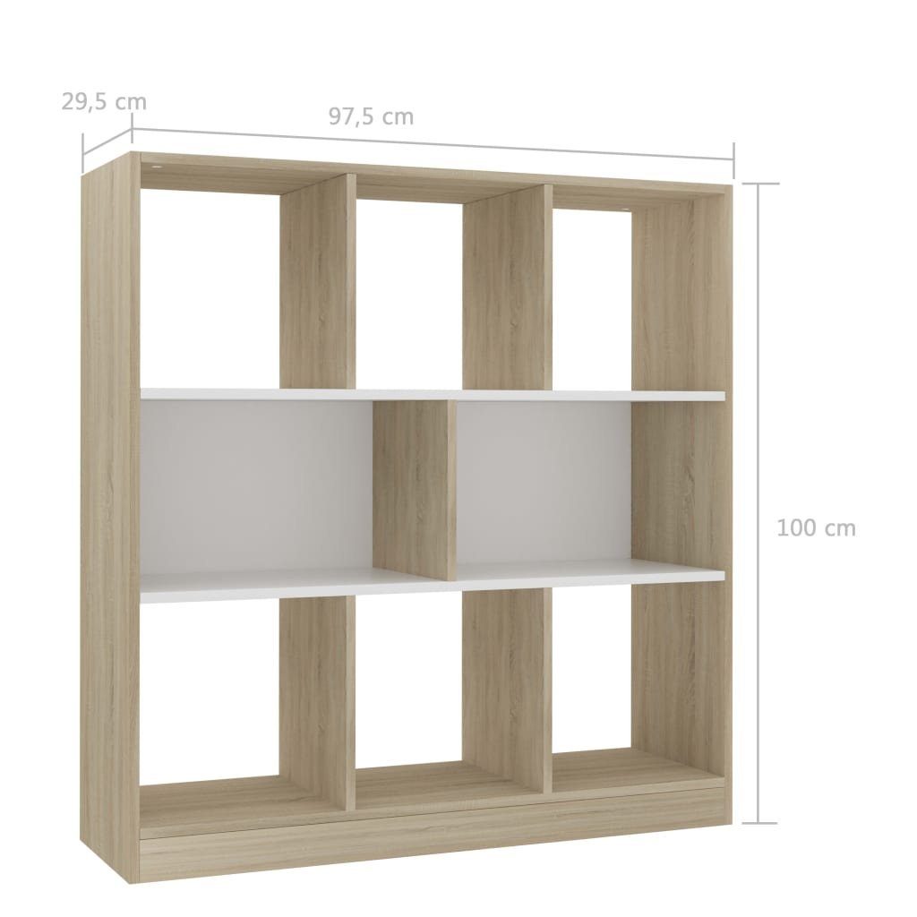 und furnicato 97,5x29,5x100cm Bücherregal Holzwerkstoff Weiß Sonoma-Eiche