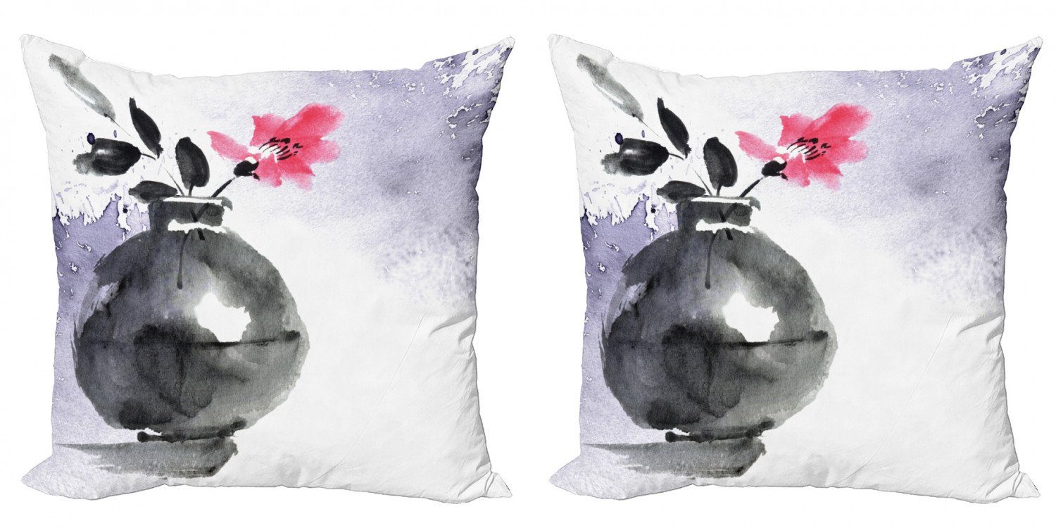 Accent (2 Doppelseitiger Modern Orchid Aquarell Stück), Coral Abakuhaus Kissenbezüge Digitaldruck, Vase Blumen