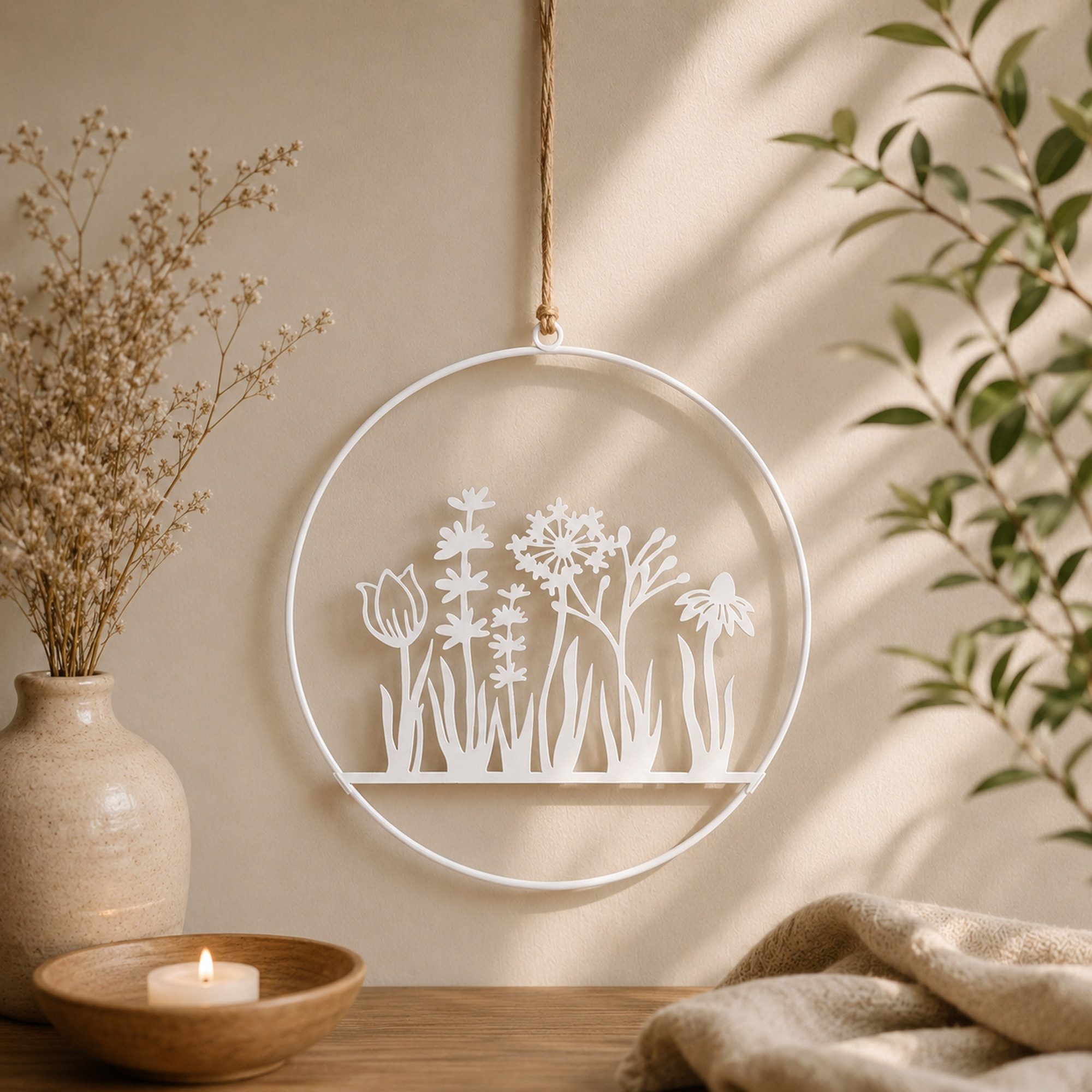 UNUS HOME Wanddekoobjekt Aufhänger Blumenornament (25cm), Hängedeko Wanddeko Fensterdeko Hausdeko Flurdeko