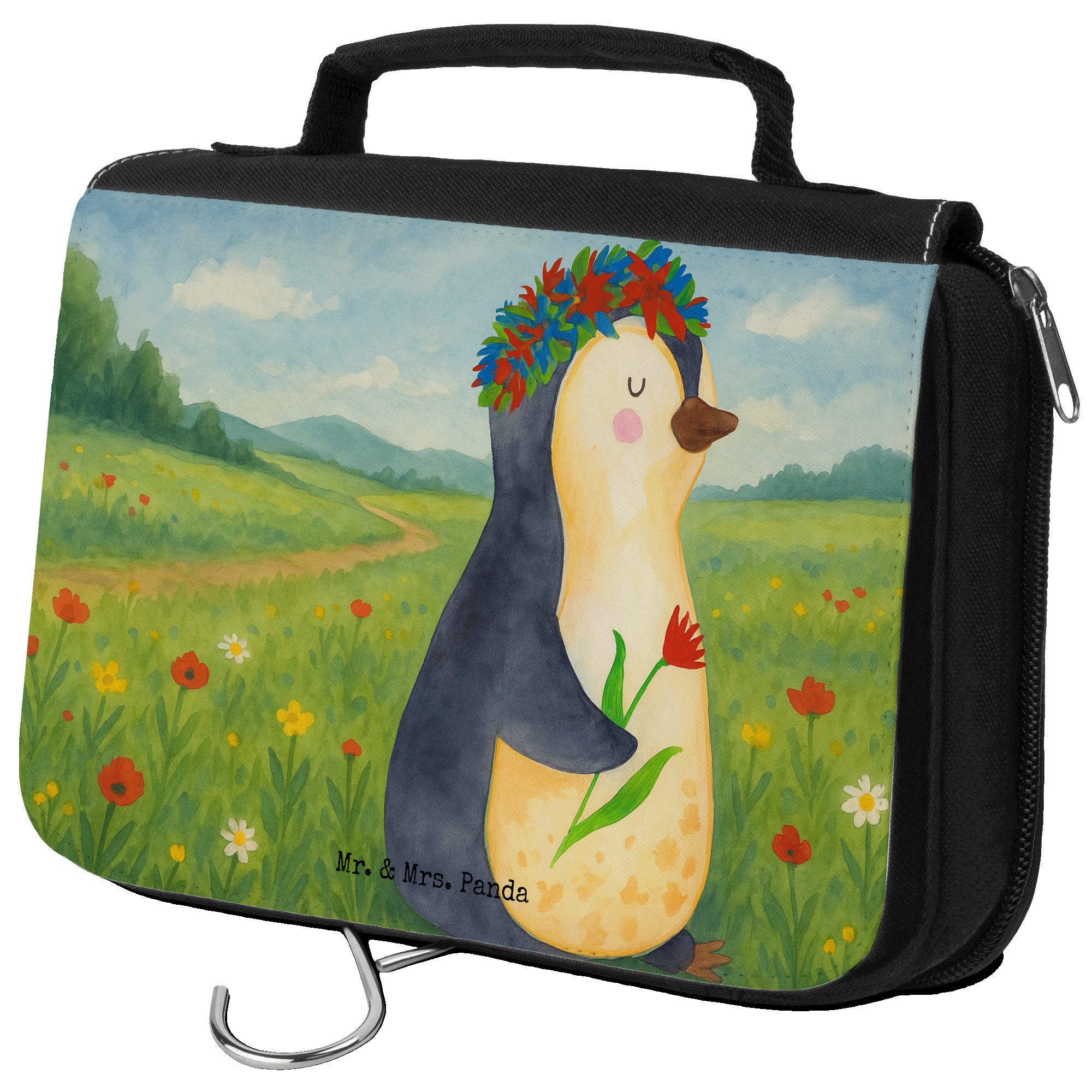Kulturbeutel Pinguin Blumen Design, Kosmetiktasche, Weiß, Wunderschön, kosmetiktäs