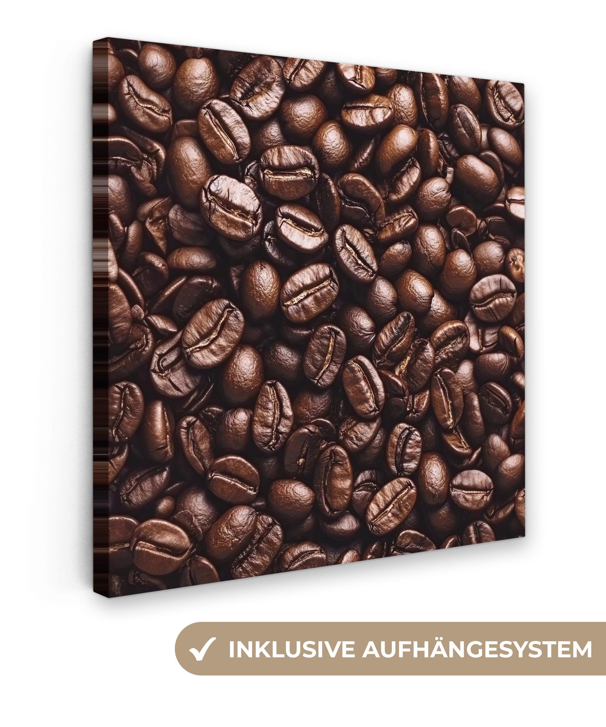 OneMillionCanvasses® Leinwandbild Bohnen - Nahaufnahme - Dunkelbraun, Fotodruck (1 St), Wandbilder für Esszimmer, Wanddeko Bilder Küche, 20x20 cm