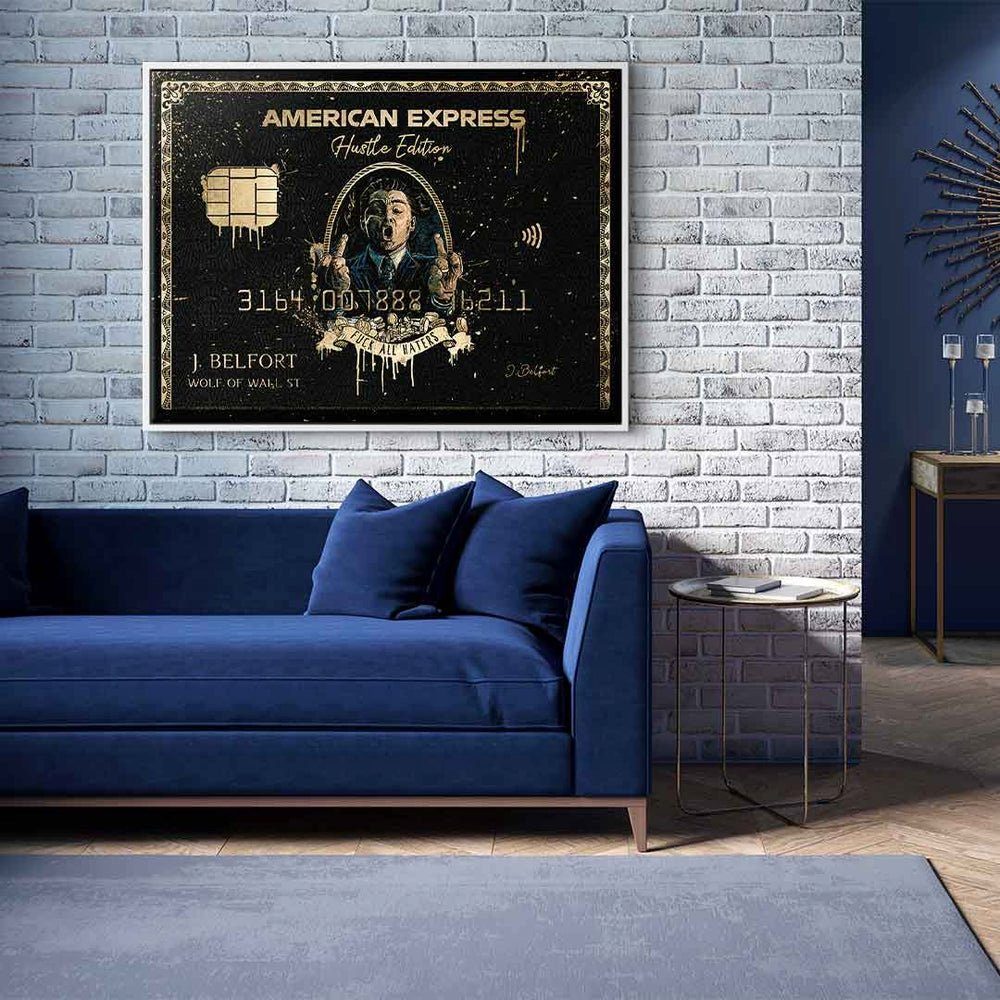 silberner Edition Wall Rahmen DOTCOMCANVAS® schwarz Blau, Leinwandbild American Express Street Amex Leinwandbild, Hustle