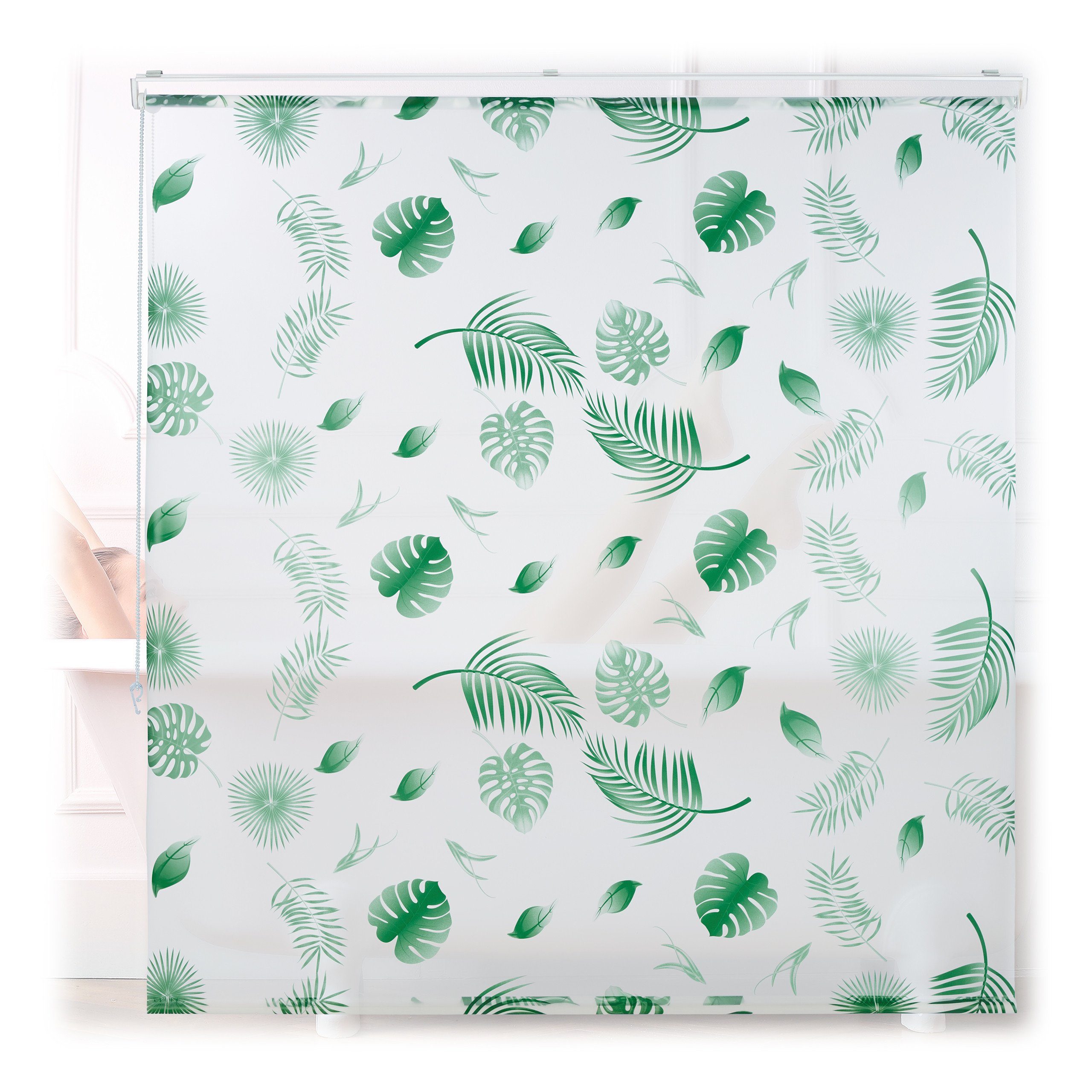 relaxdays Duschrollo Blätter grü Breite 160 cm, 160x240cm