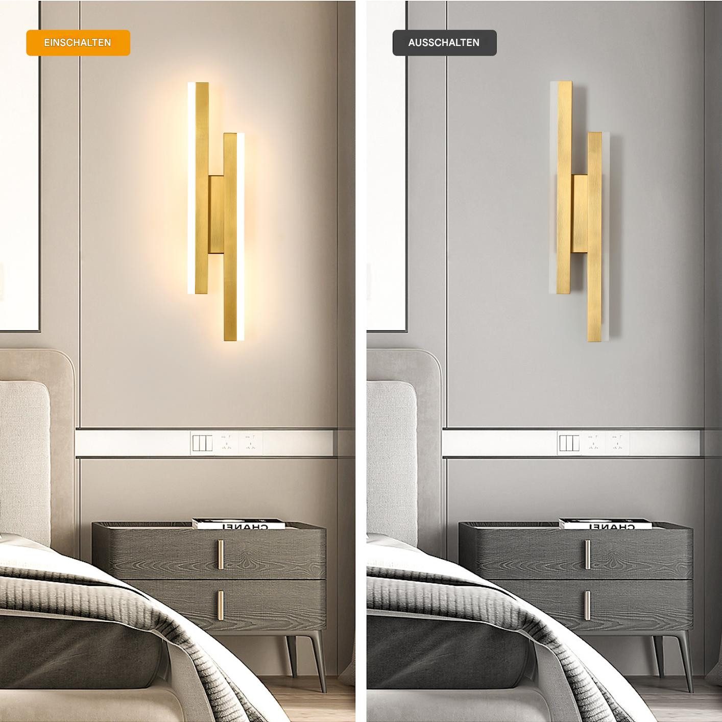 Riserva LED Wandstrahler LED Wandleuchte innen Weiß 16W 3 Lichtfarben Modern 40 cm, LED wechselbar, Energiesparend, kein Flimmern, Augenschutzdesign