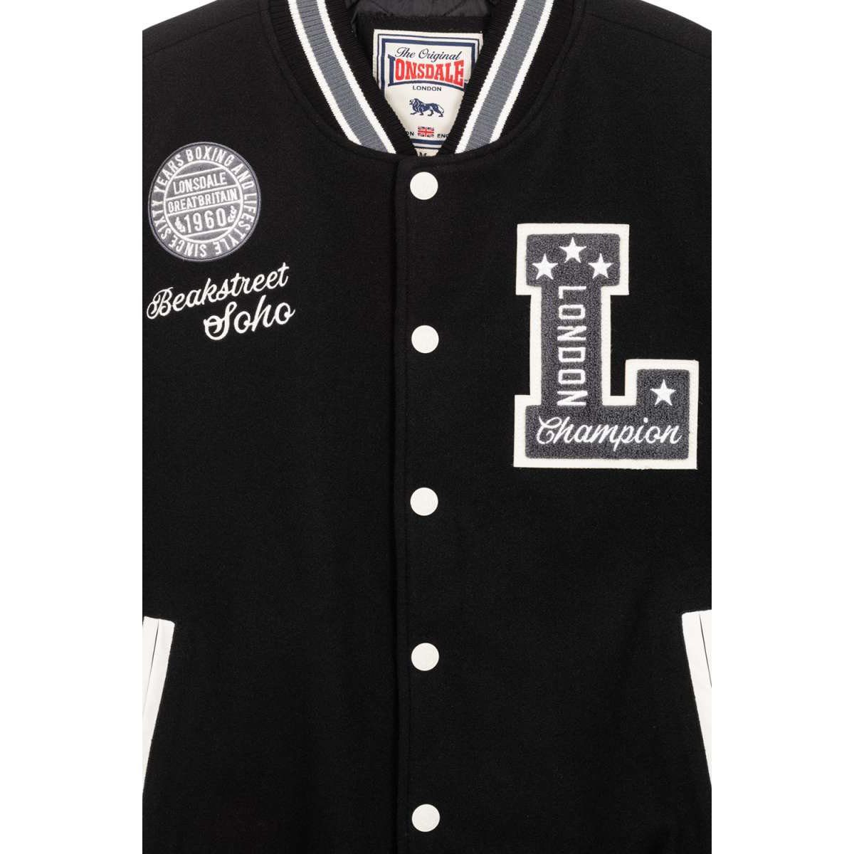 Lonsdale Collegejacke Lonsdale Herren College Jacke Waterstein black/ecru/grey XXL