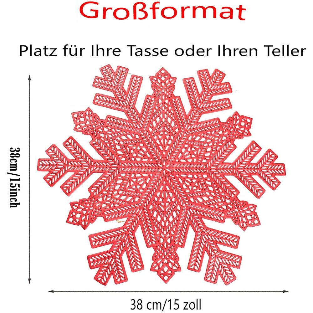 Rot Wärmedämmung Tischsitz HIBNOPN Tischsitz Weihnachten Schneeflocken Platzset 6er, 38cm (6-tlg)