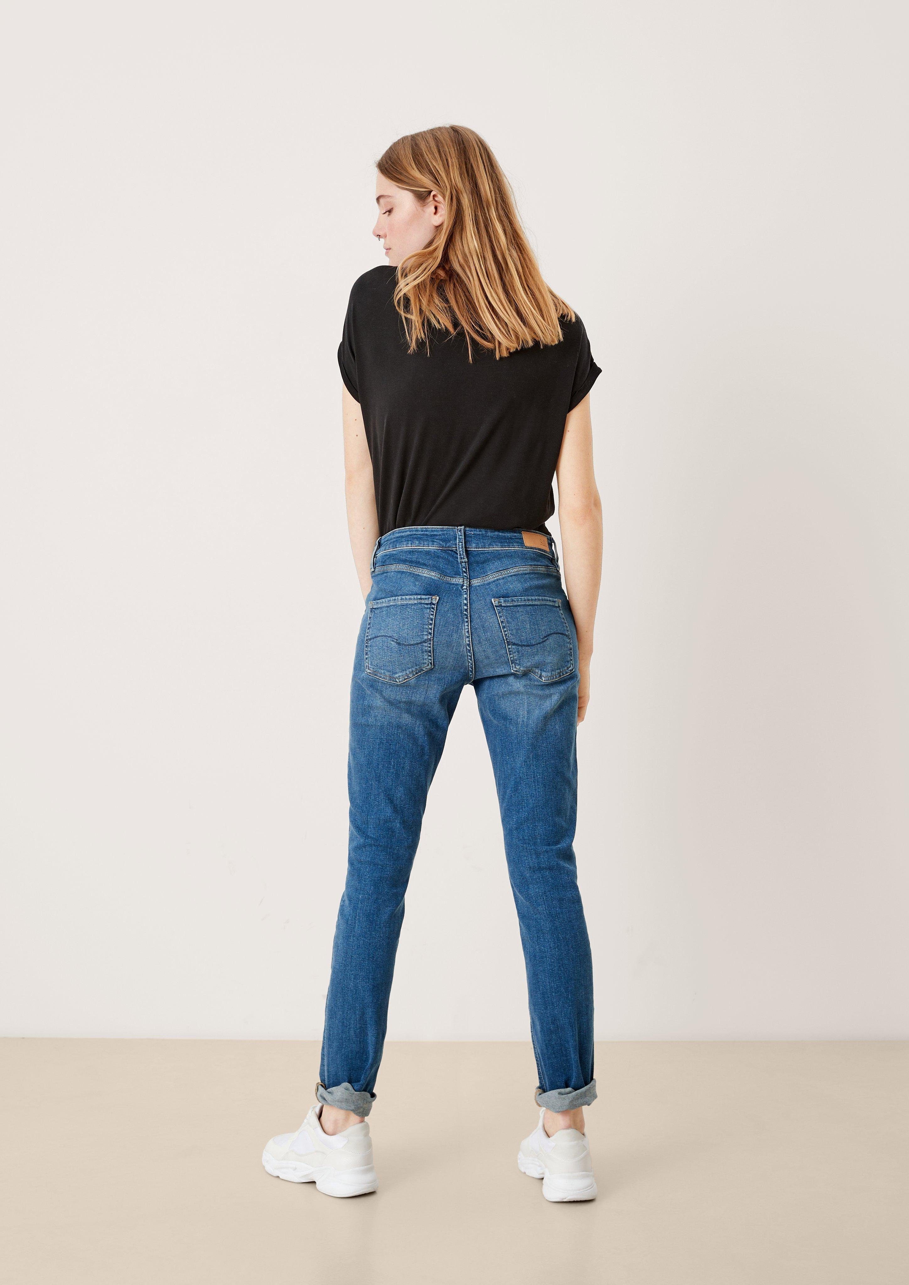 Slim QS / / Stoffhose Slim Leg blue Label-Patch / Jeans Fit Catie Rise Mid