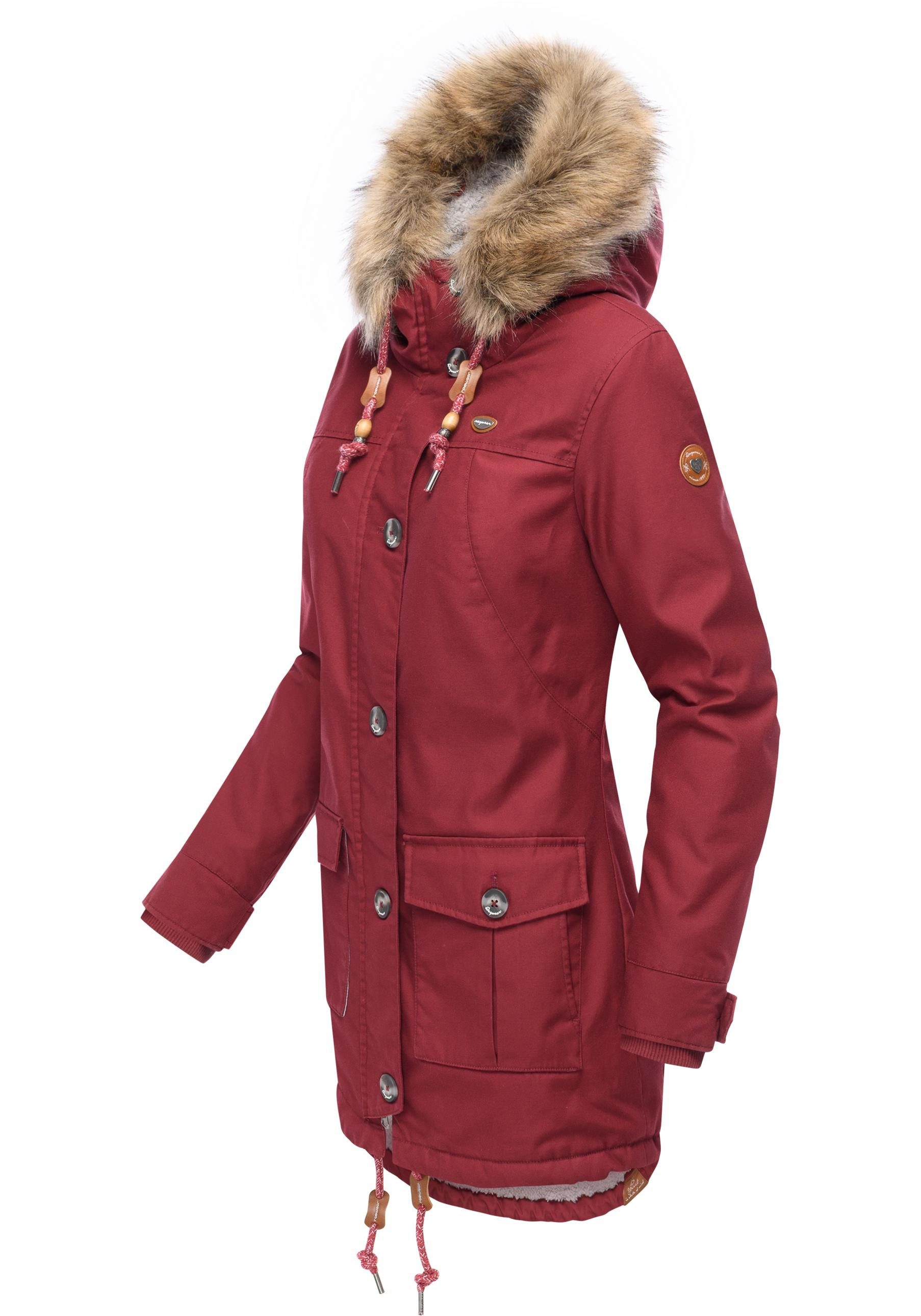 Ragwear Wintermantel Jane YOUMODO Winter Kurzmantel mit Kapuze und Kunstfel günstig online kaufen