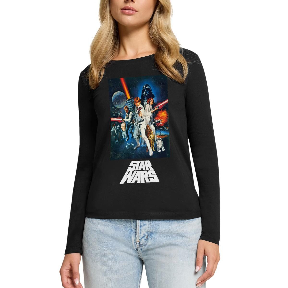 T-Shirt Star Wars Retro Motiv Premium Langarmshirt Damen