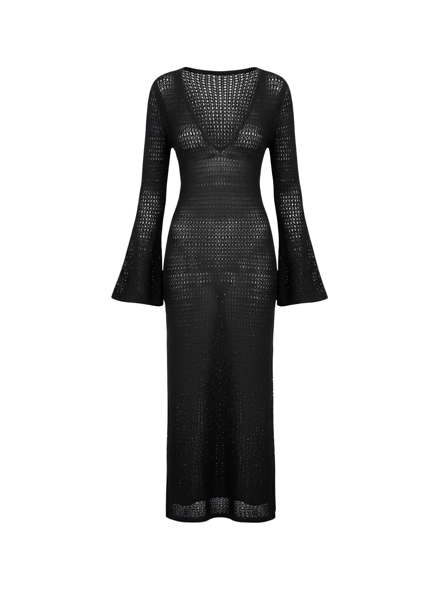 Imily Bela Strandkleid Damen Häkelstrick Beach Bikini Cover-Up Strandüberwurf (Packung, 1-tlg., 1per-Pack) mit Glockenärmeln und V-Ausschnitt – Bild 5 von 5