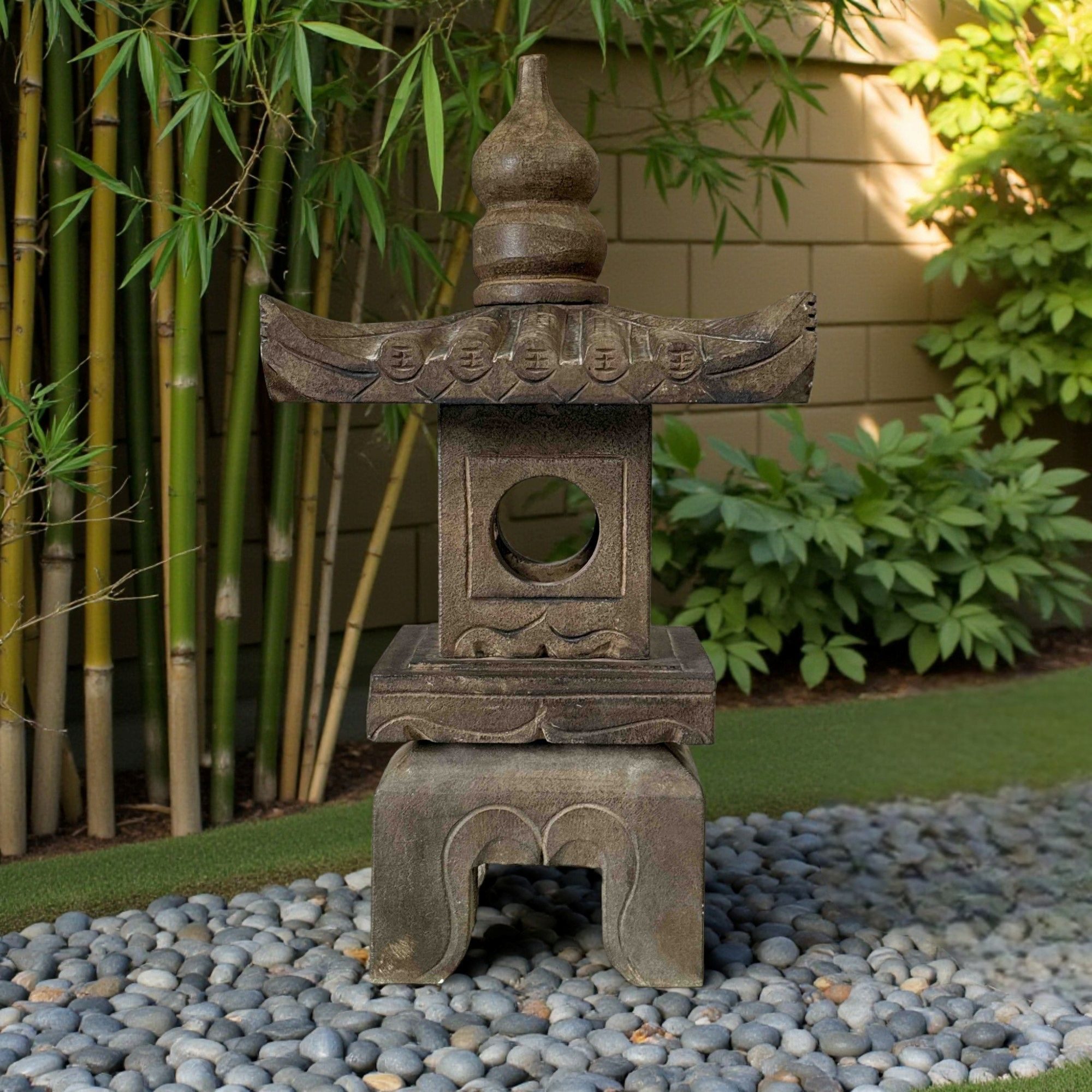 Asien LifeStyle Gartenfigur Chinesische Steinlaterne aus Naturstein – Geisterhaus Bluestone