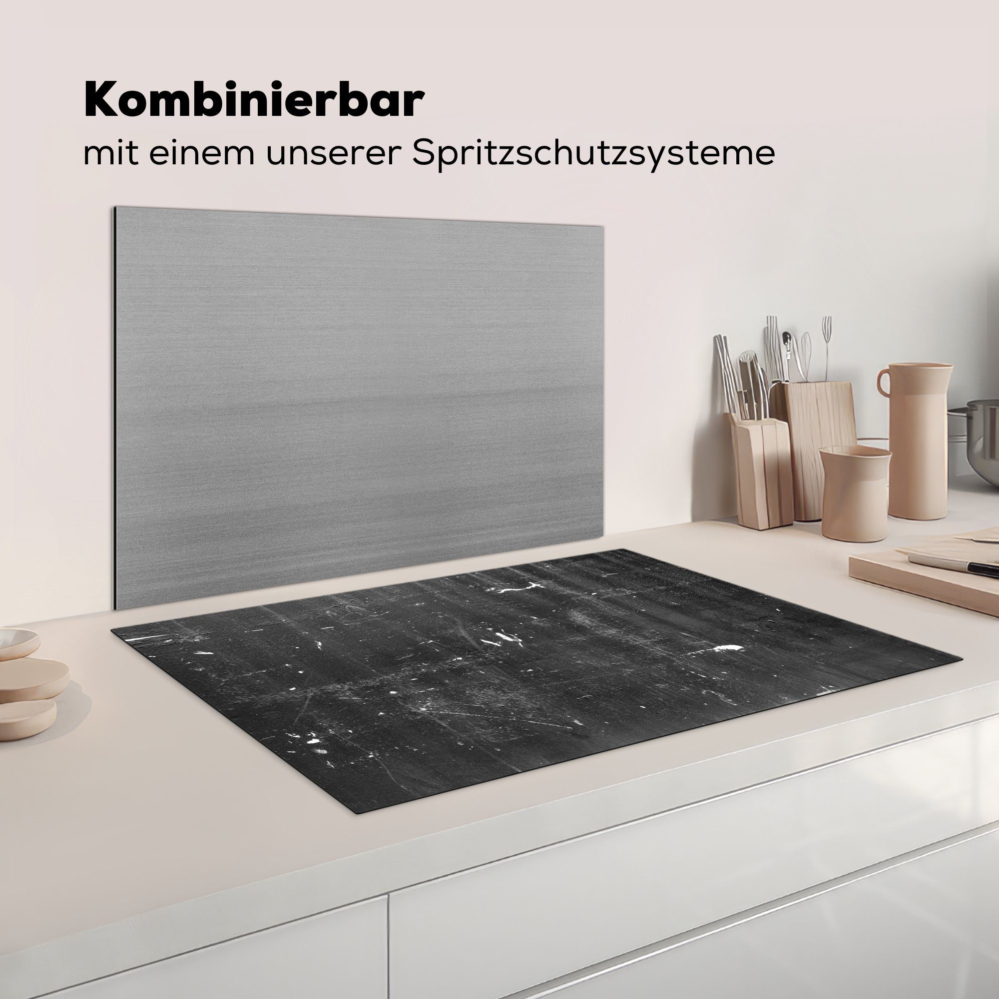 81x52 Vinyl, Schwarz - Herdblende-/Abdeckplatte Beton MuchoWow Schutz tlg), cm, für die Ceranfeldabdeckung küche, - Weiß, (1 Induktionskochfeld