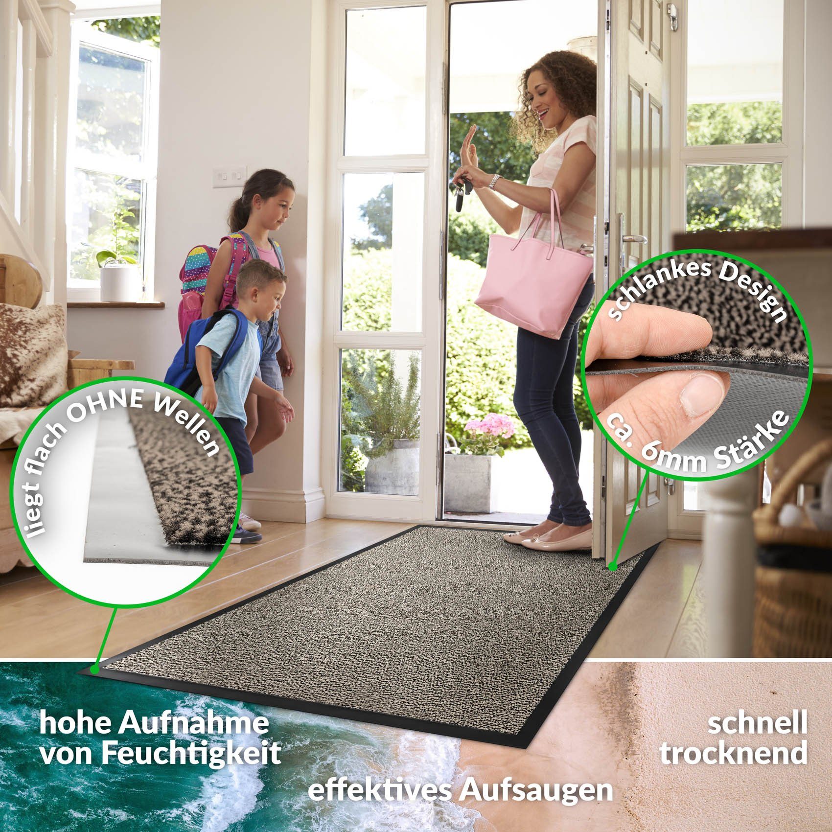 ANRO Fußmatte Türvorleger Schmutzfangmatte Nebraska, eckig, Höhe: 6 mm, Rob günstig online kaufen