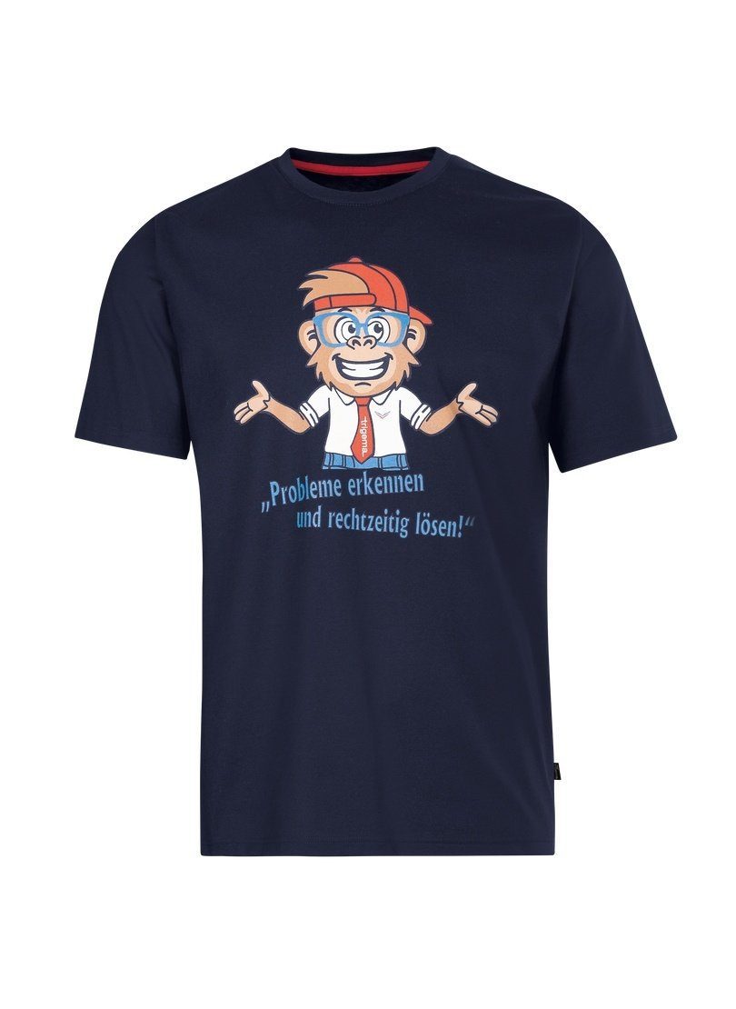 Trigema T-Shirt TRIGEMA Spruch Shirt navy Affen-Print mit lustigem