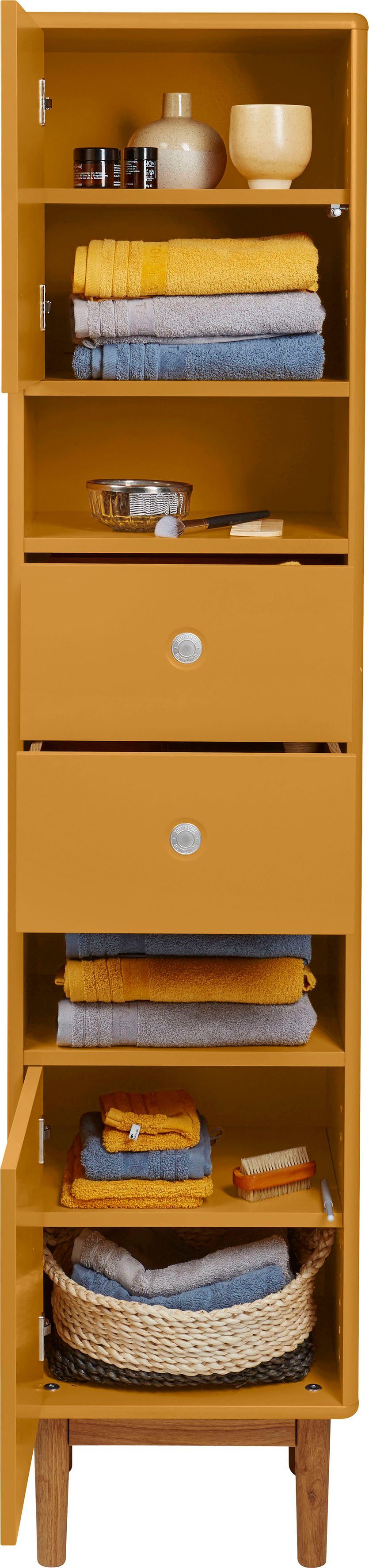 TOM TAILOR HOME mit Türen Hochschrank Push-to-Open,Füße BATH mit cm 2 Eiche, 40 & 2 Schubladen, mustard COLOR Breite