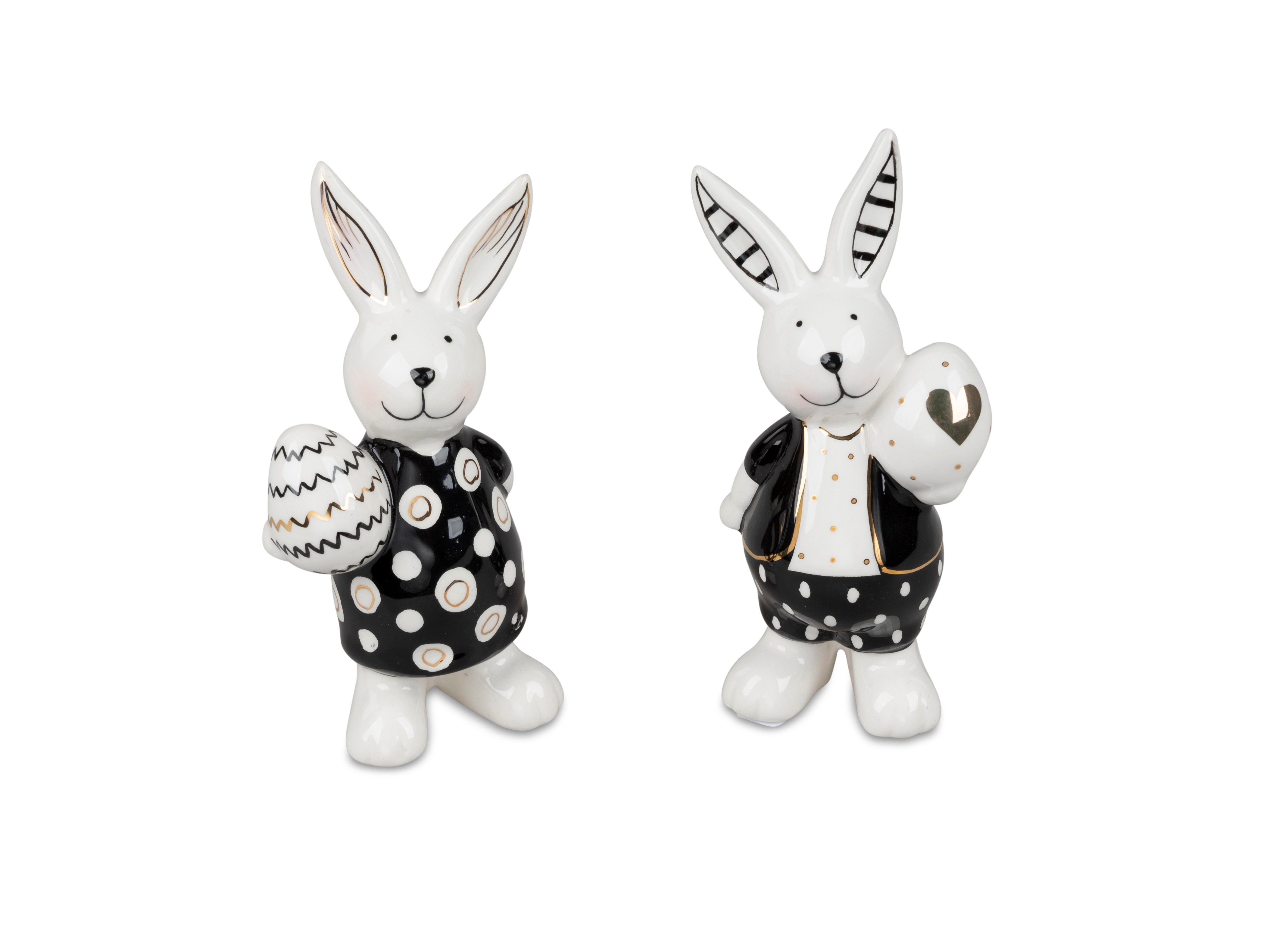 formano Osterhase 2er Set Osterhase Hasen schwarz-weissem Dekor Steingut
