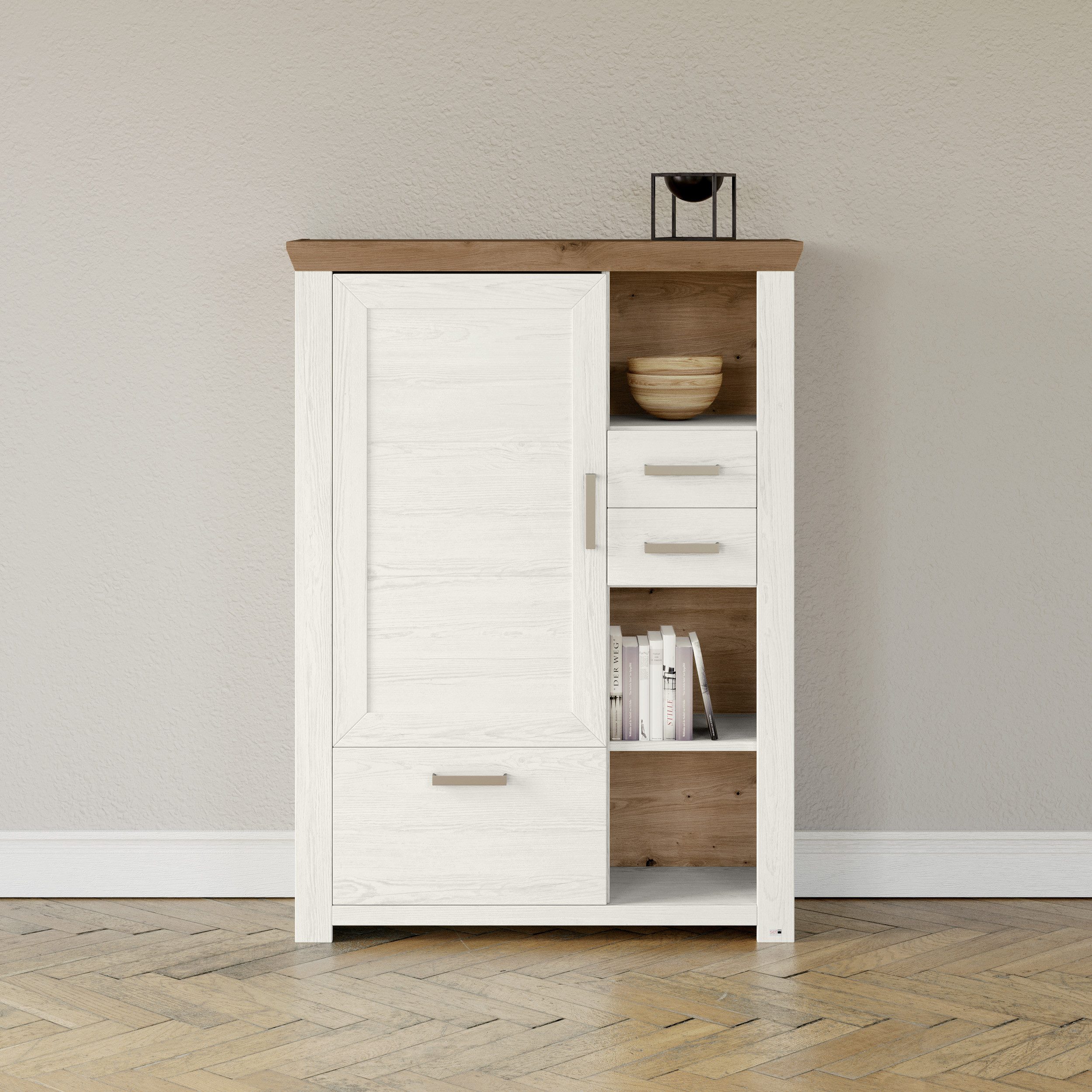 set one by Musterring Highboard York, Typ 25 und 26, in 3 Farbvarianten, Beleuchtung optional, Breite 105 cm