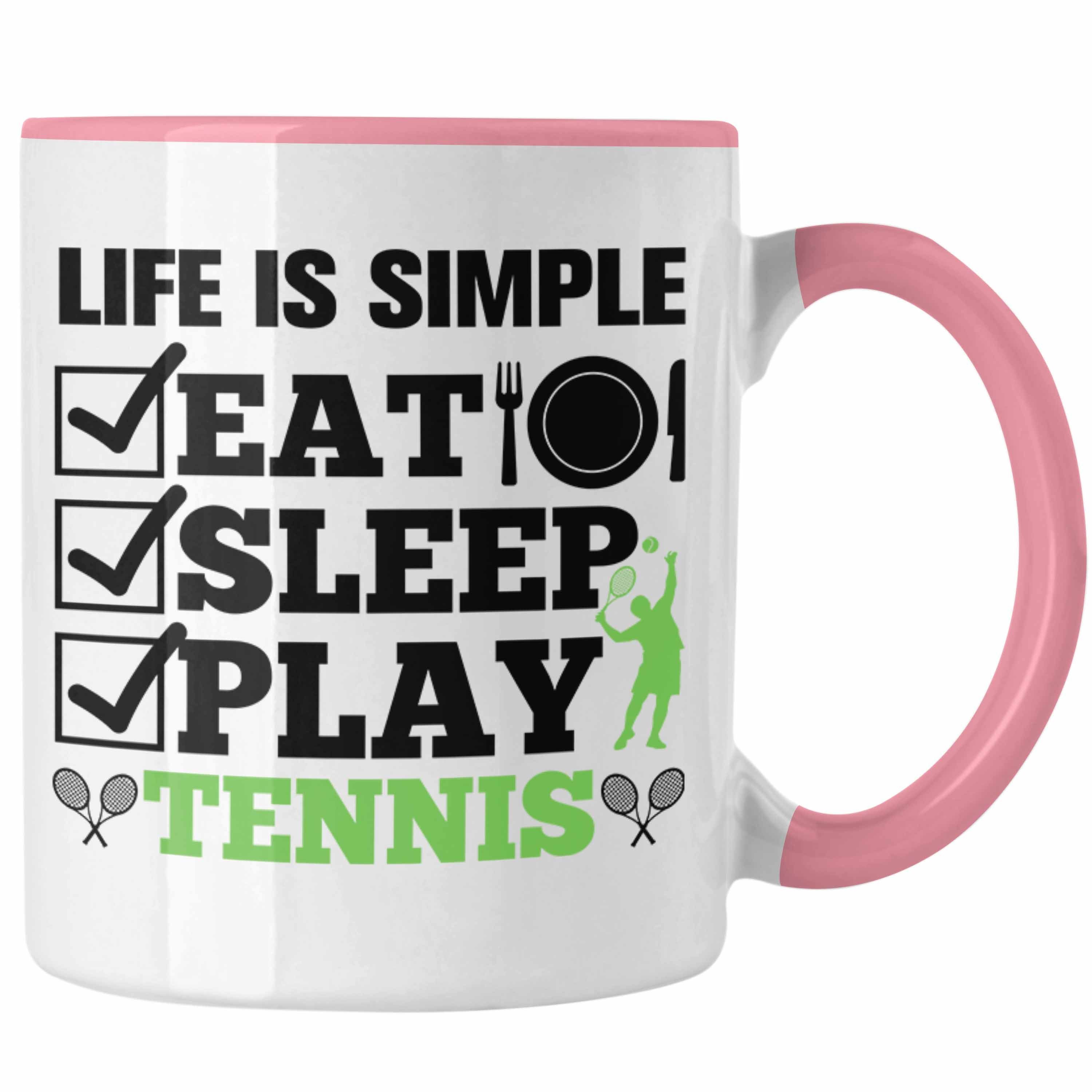 Trendation Tasse Trendation - Tennis Tasse Geschenk für Tennisspieler mit Spruch für Männer Frauen Eat Sleep Tennis Rosa