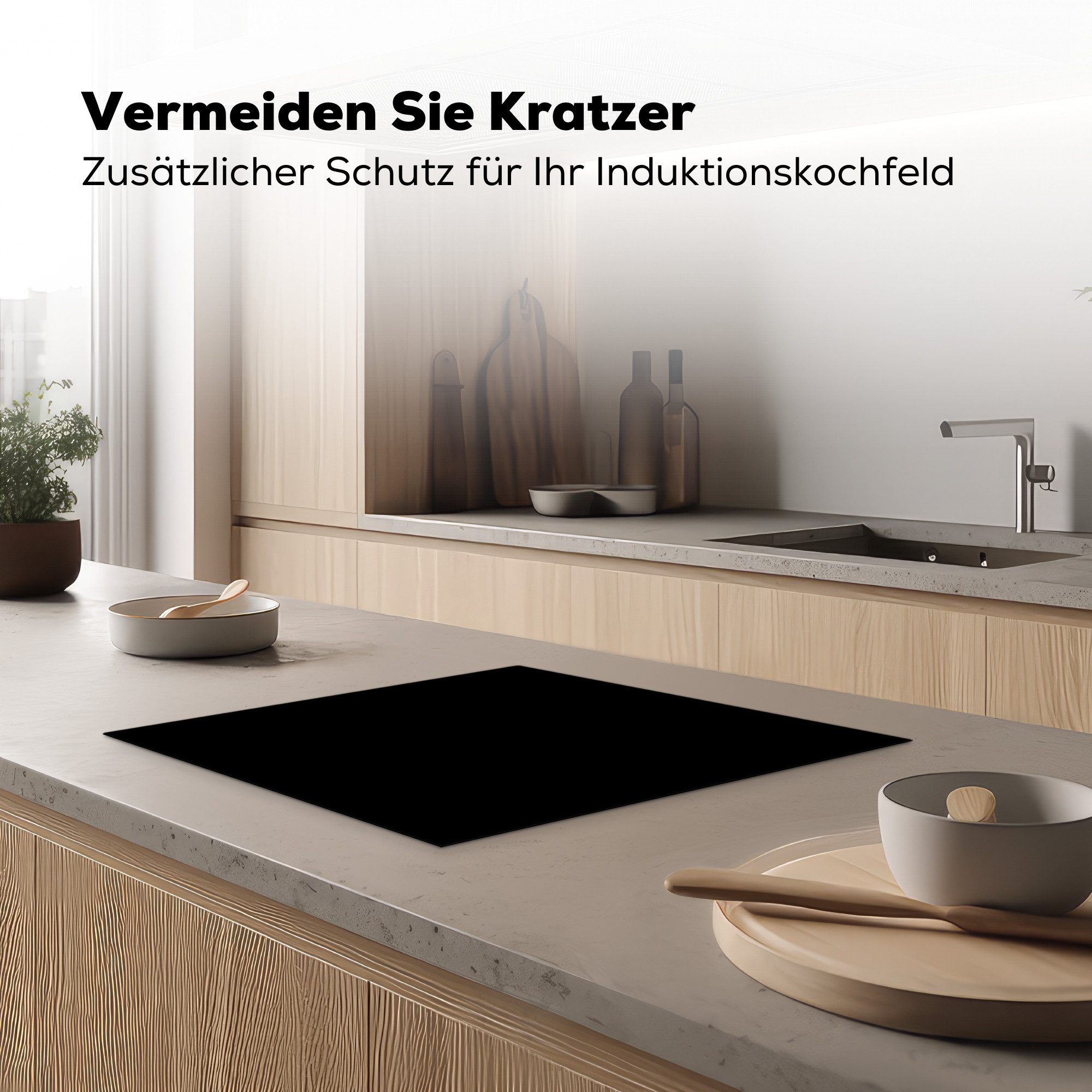 MuchoWow Herd-Abdeckplatte Schwarz - Einfarbig, Vinyl, (1 tlg), Abdeckplatte für Ceranfeld, Herd Inductionsmatte, 57.6x51.6 cm
