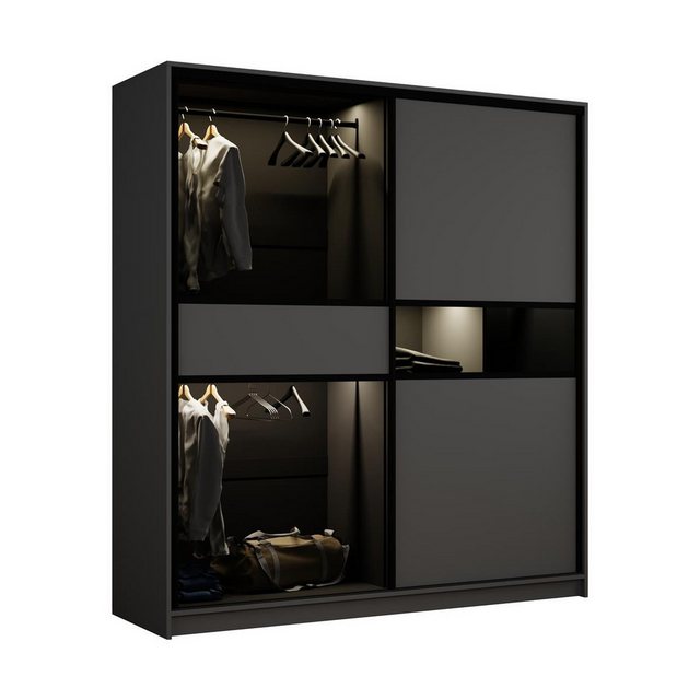 Compleo Schwebetürenschrank modern, Elegant Garderobe, Getöntes Glas LED-Be günstig online kaufen