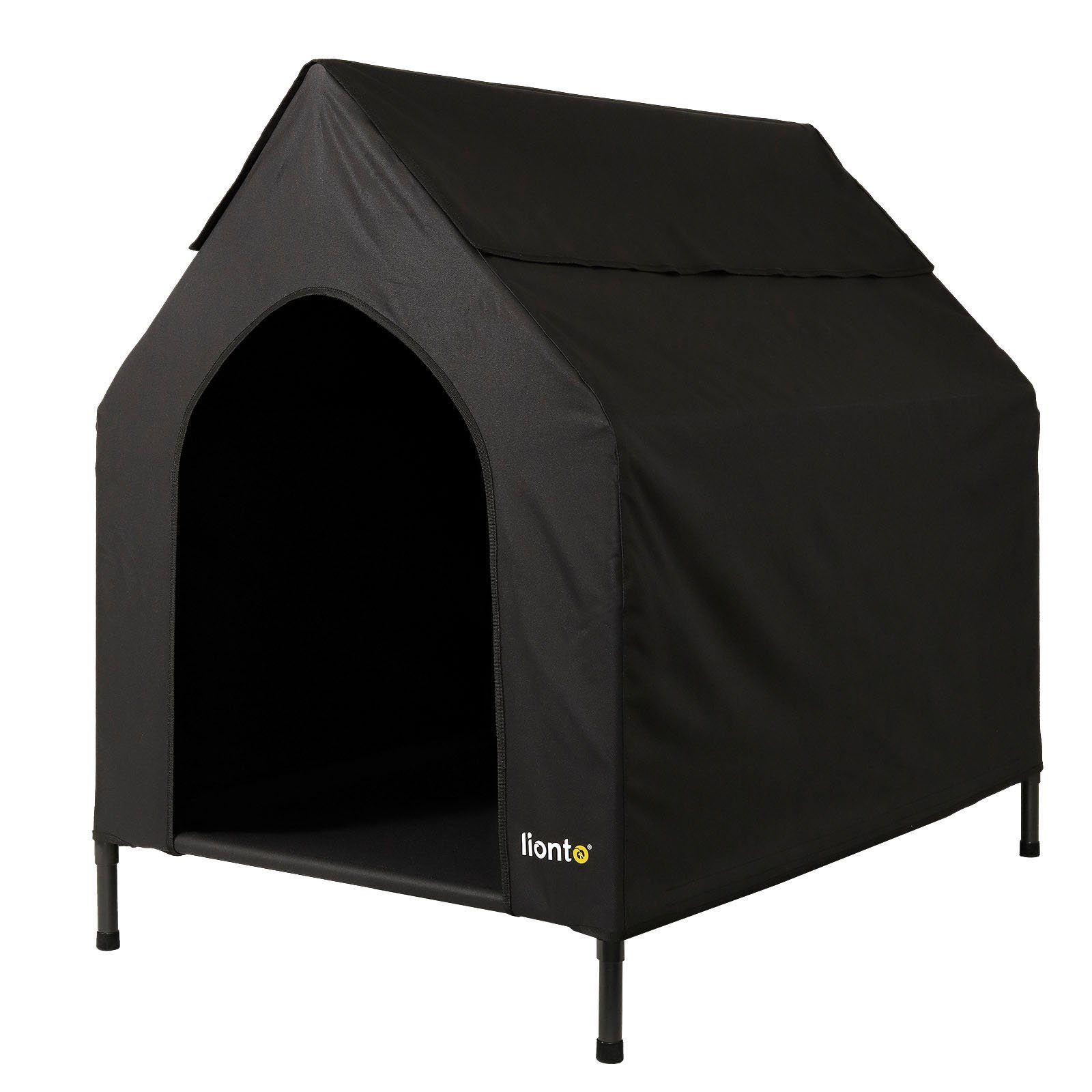 lionto Hundehütte für drinnen & draußen, Hundeliege mit Dach, 110x75x105 cm, schwarz, wetterfester Hundeliegeplatz atmungsaktiv & pflegeleicht