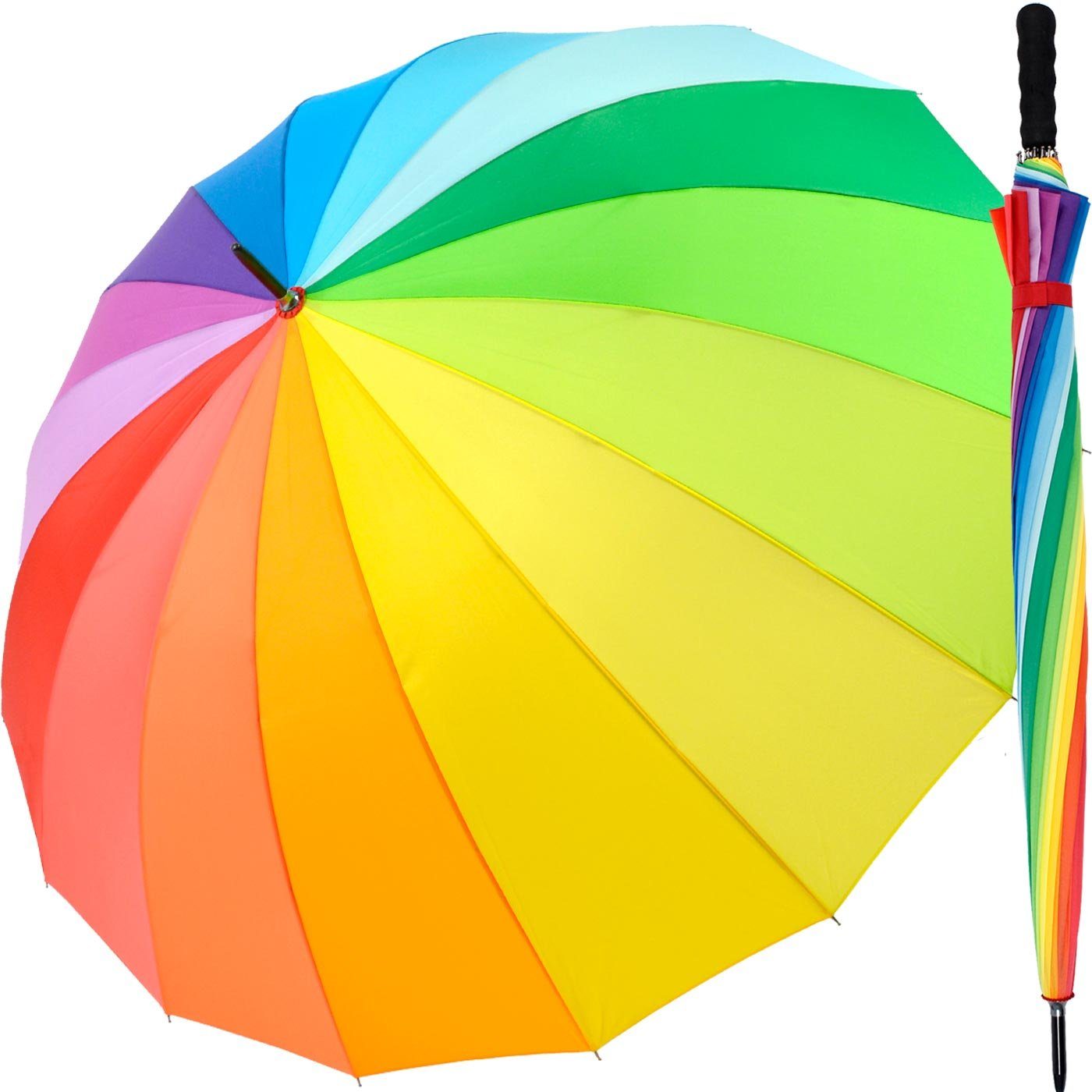 iX-brella Langregenschirm Leichter Regenbogen Fiberglas XXL-Schirm 16-teilig, farbenfroh