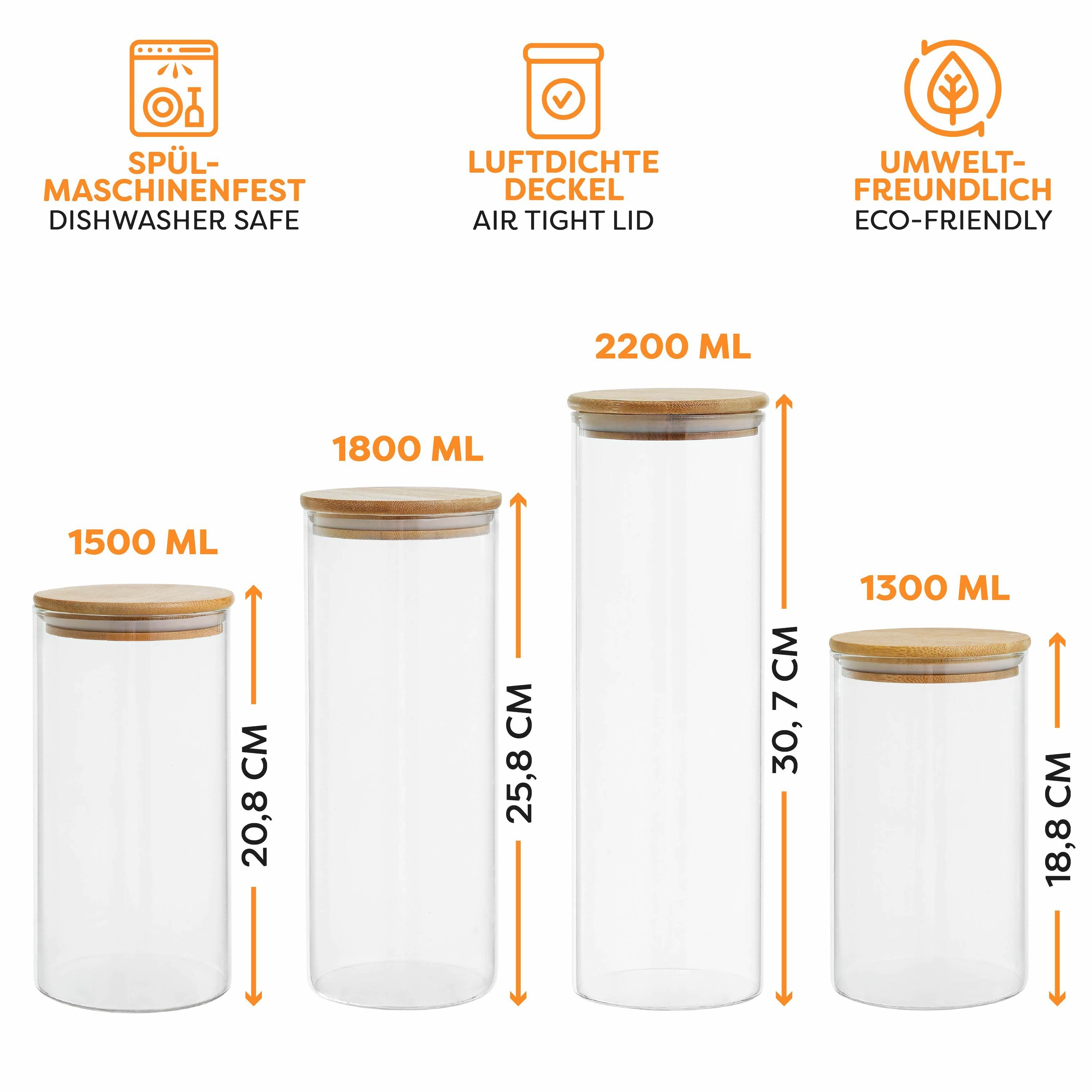 Praknu Luftdicht Borosilikatglas - Vorratsglas Glas, mit mit Set, Praknu (Set, Set Extra Deckel Vorratsgläser 4 4 Dichtungen Extra Vorratsgläser Vorratsdosen Dichtungen), Spülmaschinenfest 4-tlg., - - 4er 4er mit