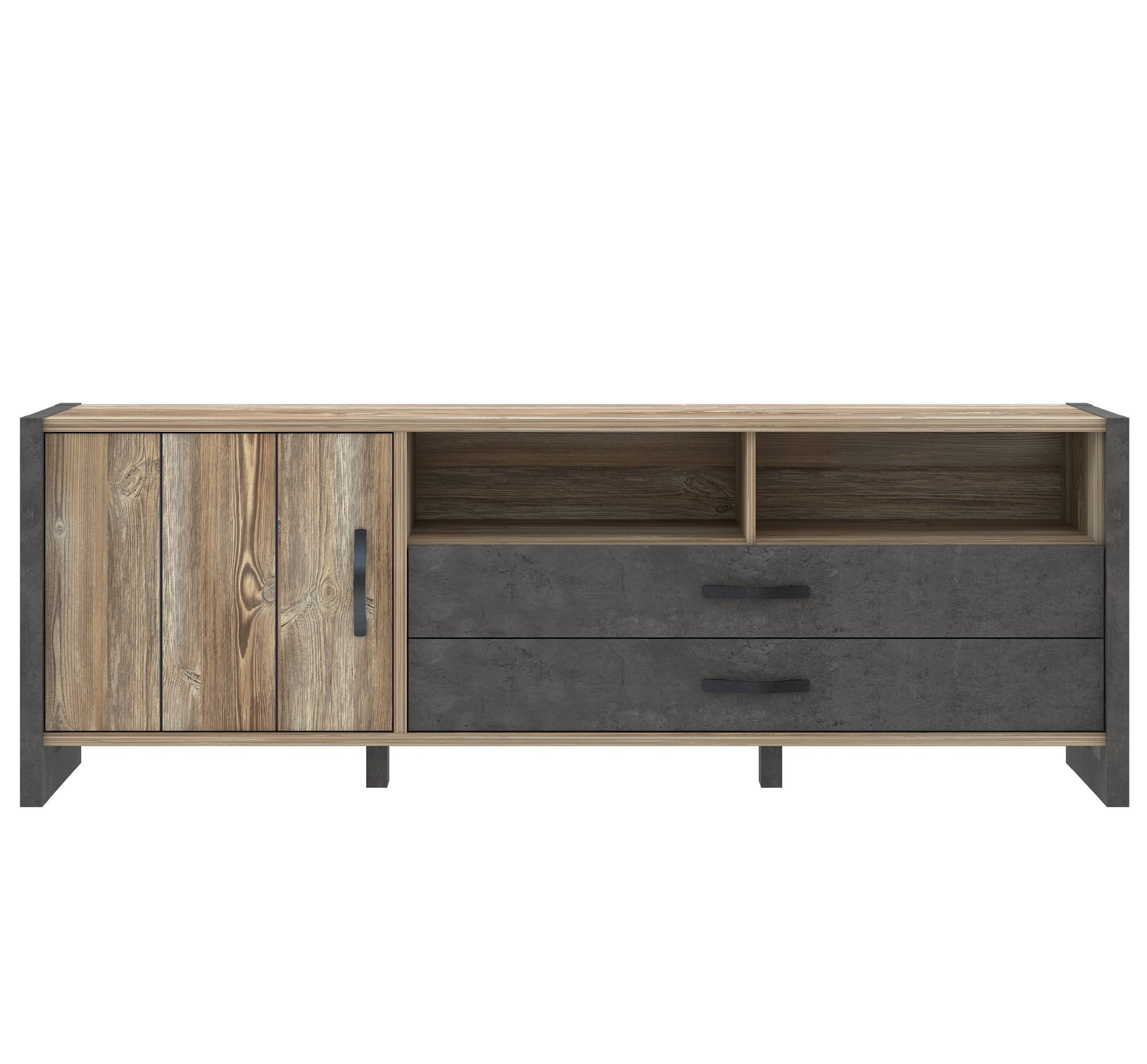 Newroom Lowboard Porter, TV Lowboard Betonoptik und Picea Kiefer Modern TV Schrank