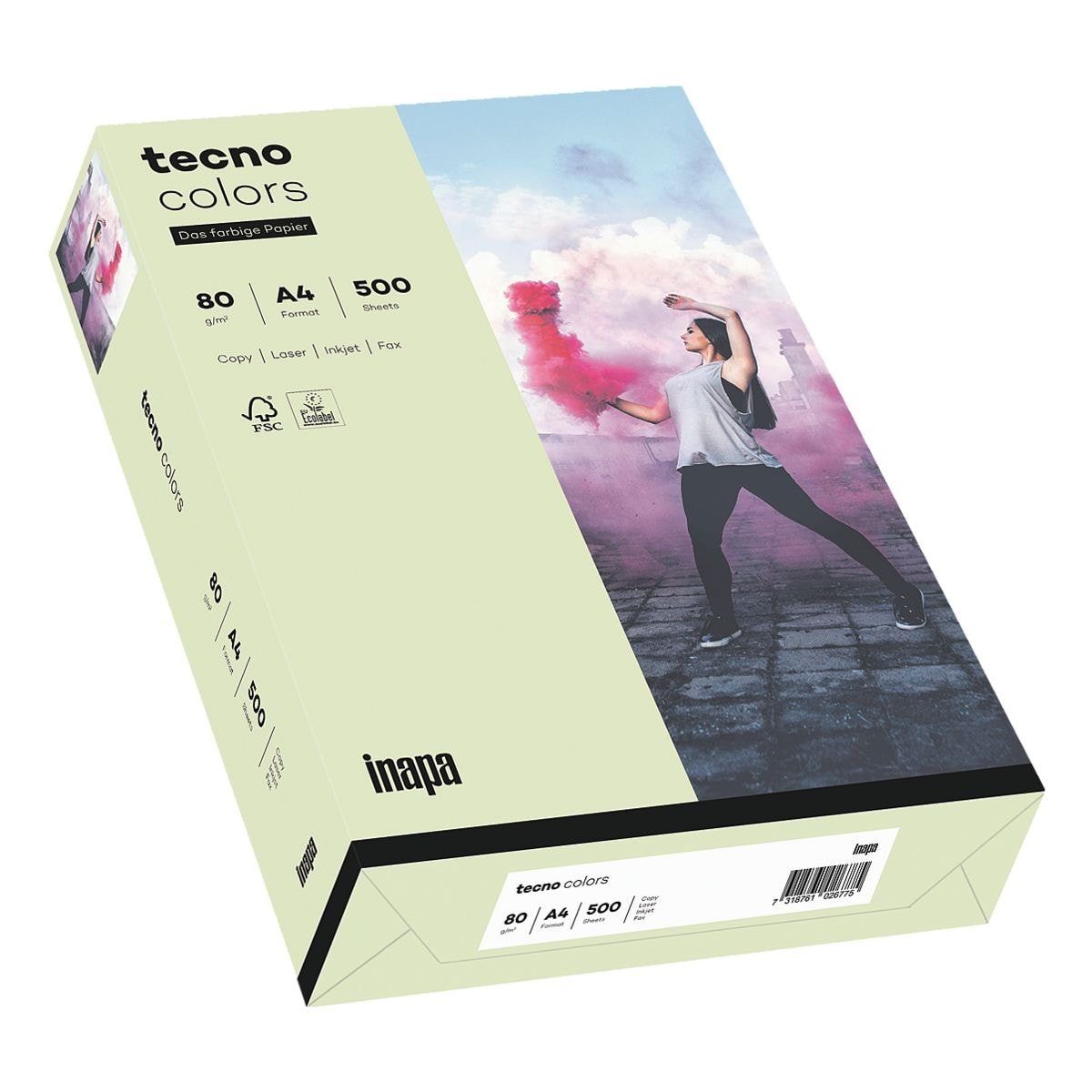 tecno / g/m², Kopierpapier DIN Pastellfarben, Inapa hellgrün Blatt 80 Drucker- Format A4, tecno und Colors, Rainbow 500