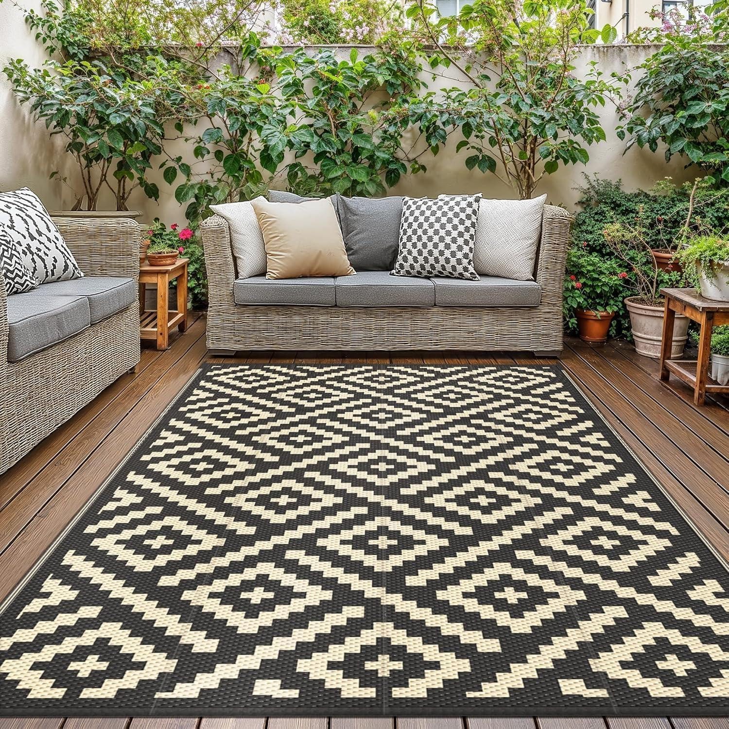 LuxusKollektion Outdoorteppich Outdoor Teppich Plastik-Strohhalm Rautenmuster 150x240cm, rechteckig, Höhe: 10 mm