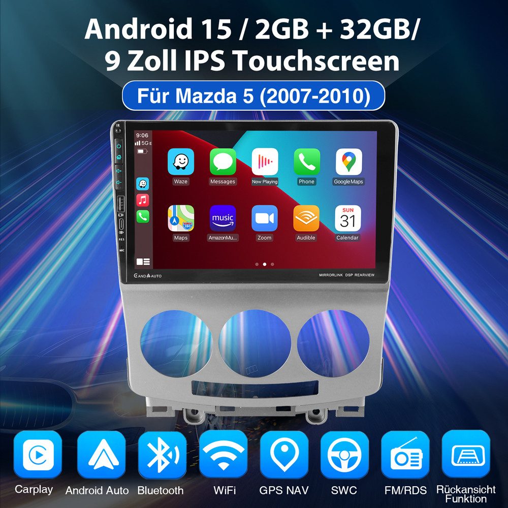ESSGOO Für Mazda 5 V 2005-2010 Android 15 USB Apple Carplay Type-C Autoradio (Digitalradio (DAB), RDS, FM, AM, Carplay Android Auto GPS Navi WIFI BT)
