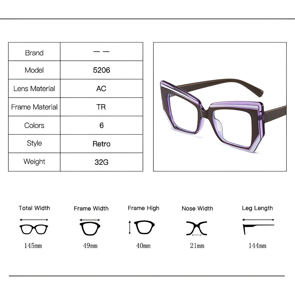 PACIEA Brille Damen Damen Herren Mehrfarbig Blaulichtfilter Oversized Anti-Müdigkeit