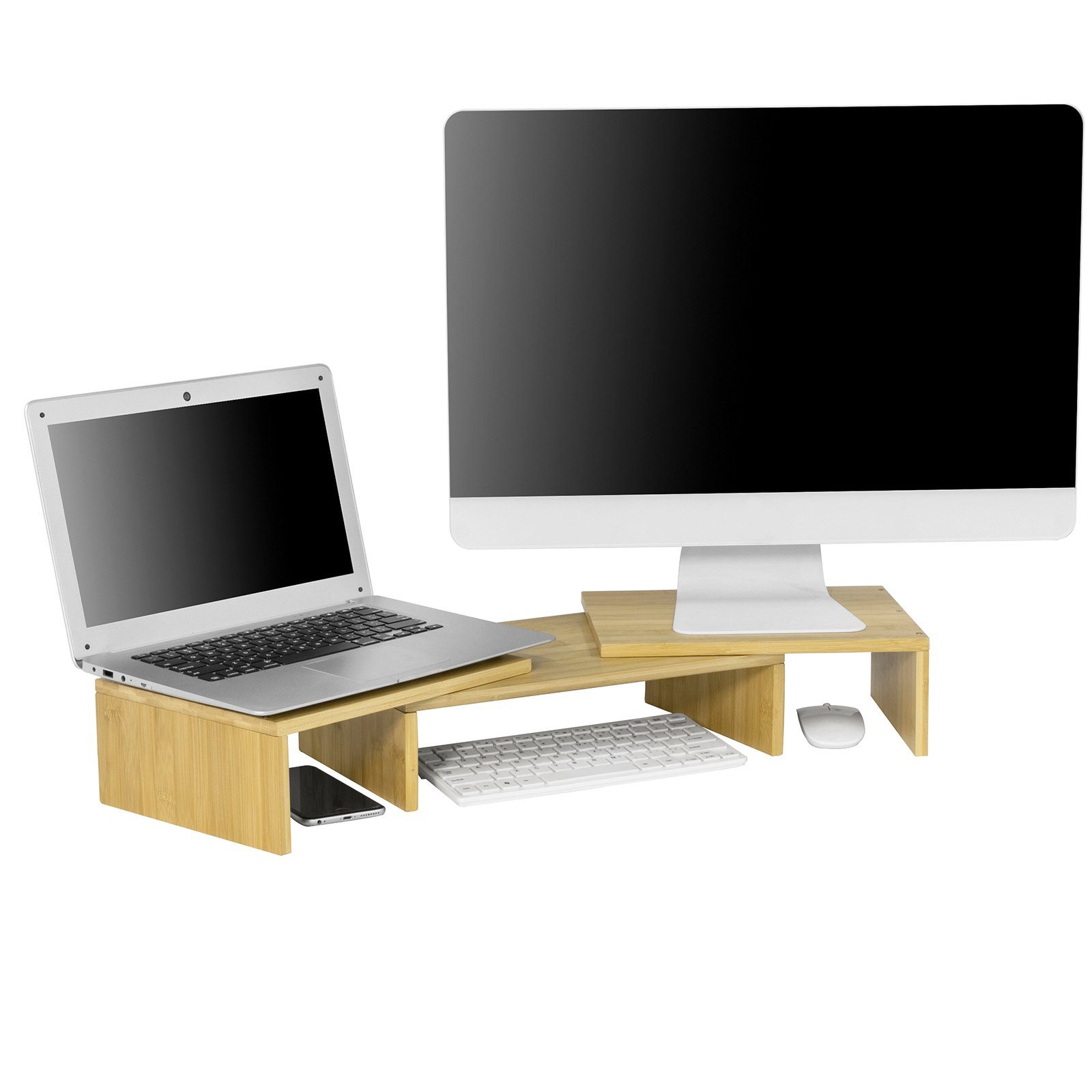 SoBuy »BBF08« Monitorständer, (für 2 Monitore Monitorständer  Bildschirmständer Notebookständer Schreibtischaufsatz breitenverstellbar  Bambus) online kaufen | OTTO