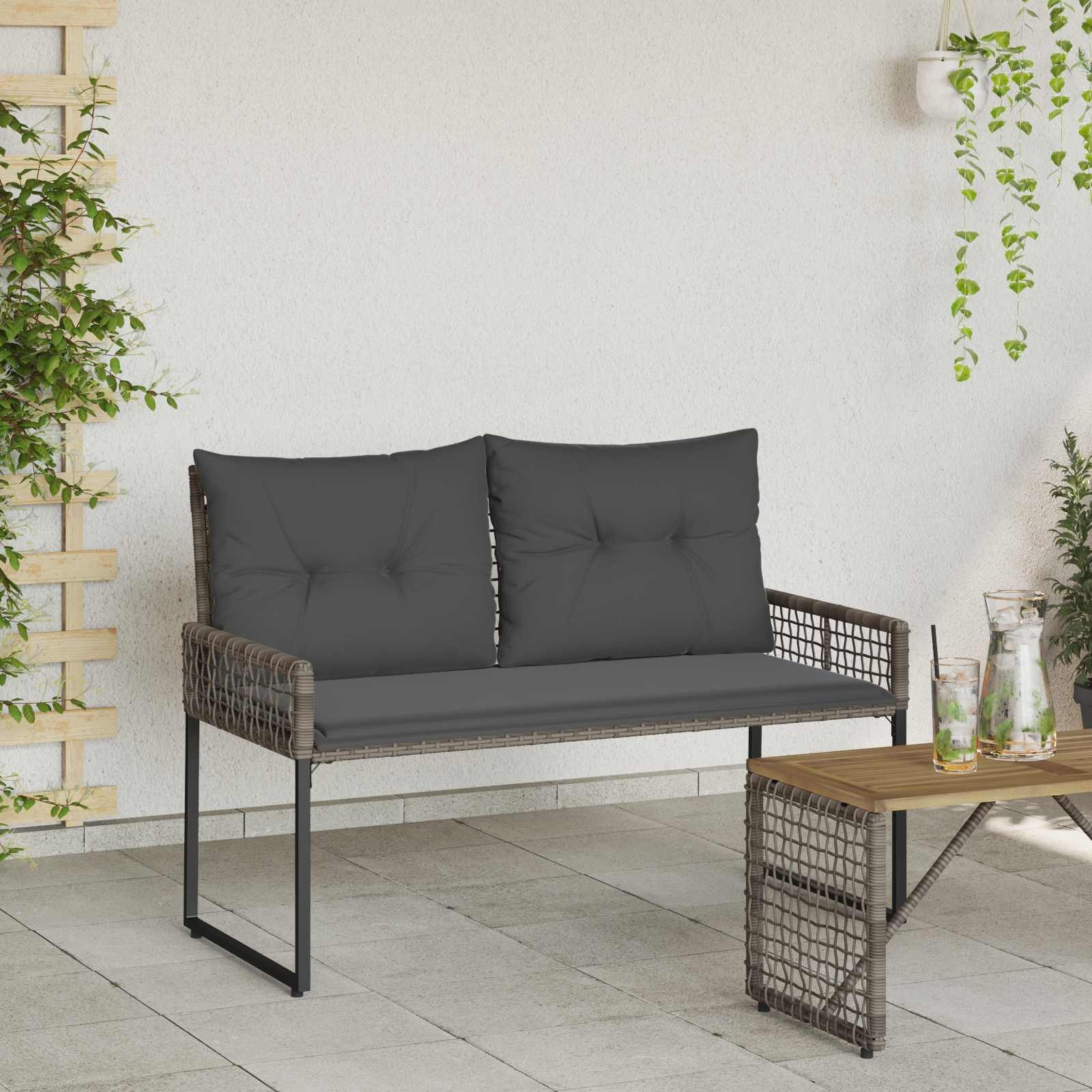 vidaXL Gartenbank Bank Outdoor Grau 118 x 55 x 82 cm PE-Rattan und Stoff (1-St)