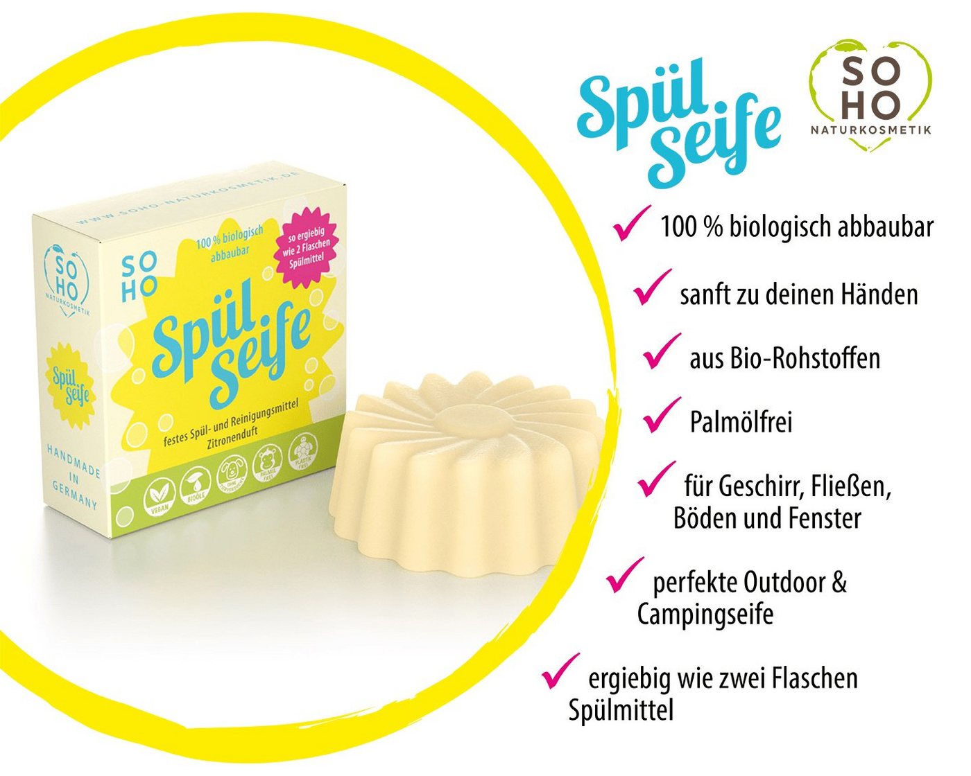 Thumbnail - SOHO Naturkosmetik SPÜLSEIFE Festes Spül- und Reinigungsmittel, In & Outdoor Geschirrspülmittel