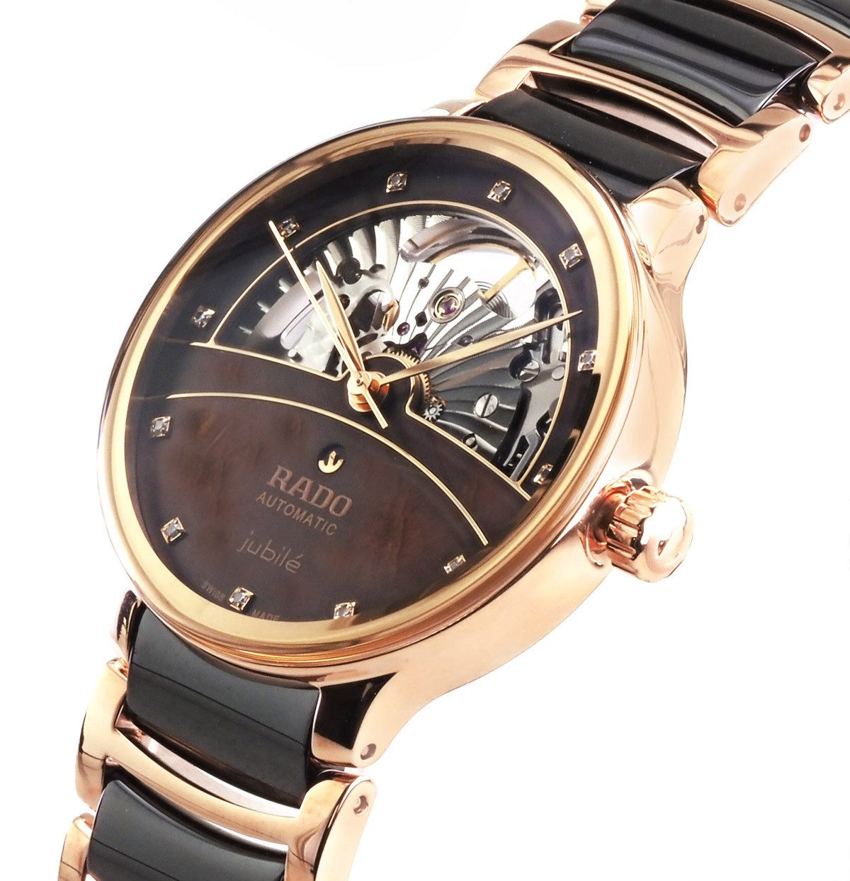 Rado Automatikuhr Swiss Made Damen Uhr R30029902 Centrix Open Heart 35mm Ø, Skelettiertes Zifferblatt