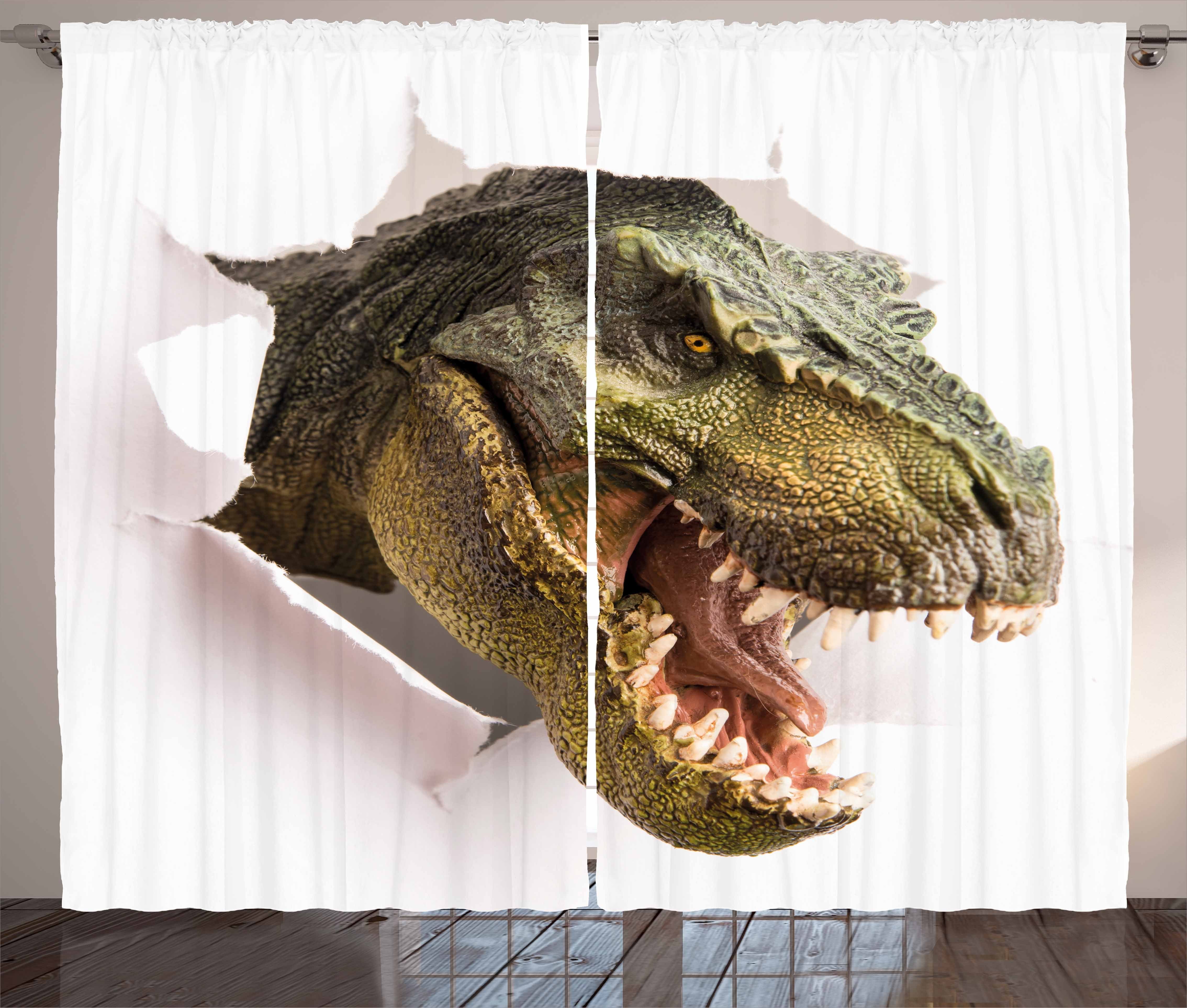 Gardine Schlafzimmer Kräuselband Vorhang Dinosaurier Dino zerreißt Abakuhaus, Haken, mit Schlaufen Papier und