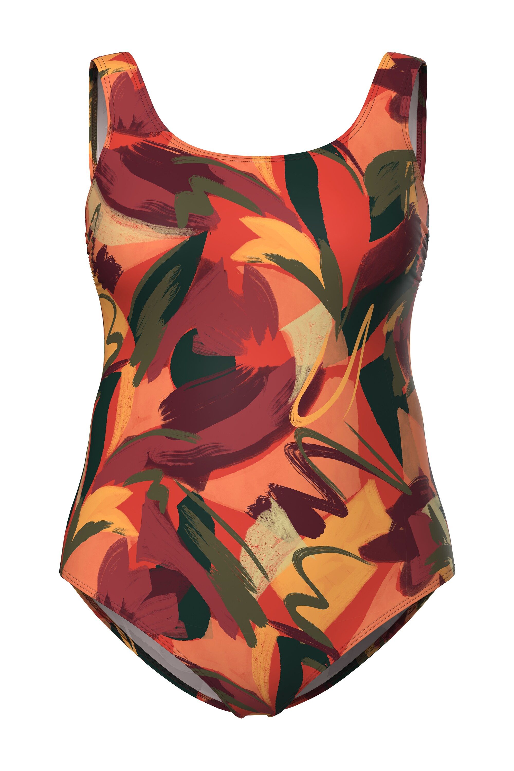 Ulla Popken Badeanzug Badeanzug Blätter ohne Softcups Rundhalsausschnitt