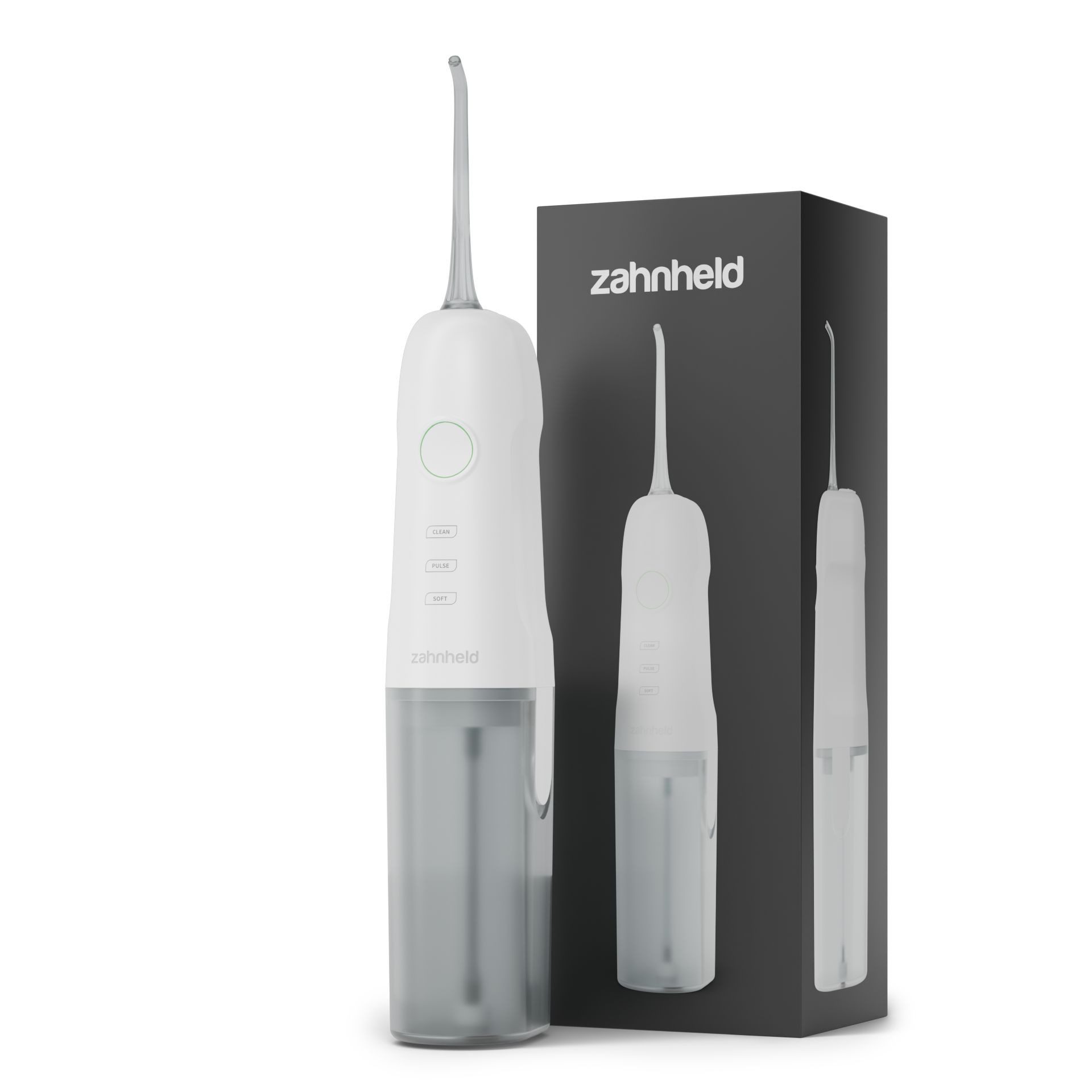 Zahnheld Munddusche Elektrische Zahndusche Aquadent für Zahnzwischenräume, Zahnpflege, Water Flosser, mit abnehmbaren Wassertank 170ml, weiß